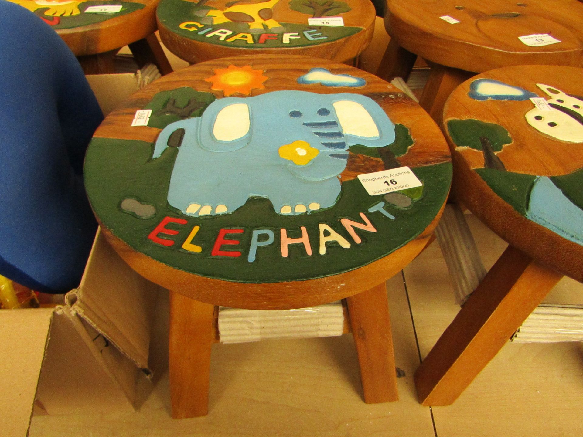 Small kids Wooden Stool. 26cm Tall x 28cm Diameter. See Image For Design