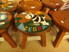 Small kids Wooden Stool. 26cm Tall x 28cm Diameter. See Image For Design