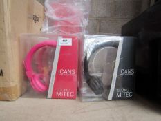 10x Various coloured Sound MiTEC headphones, new and packaged.