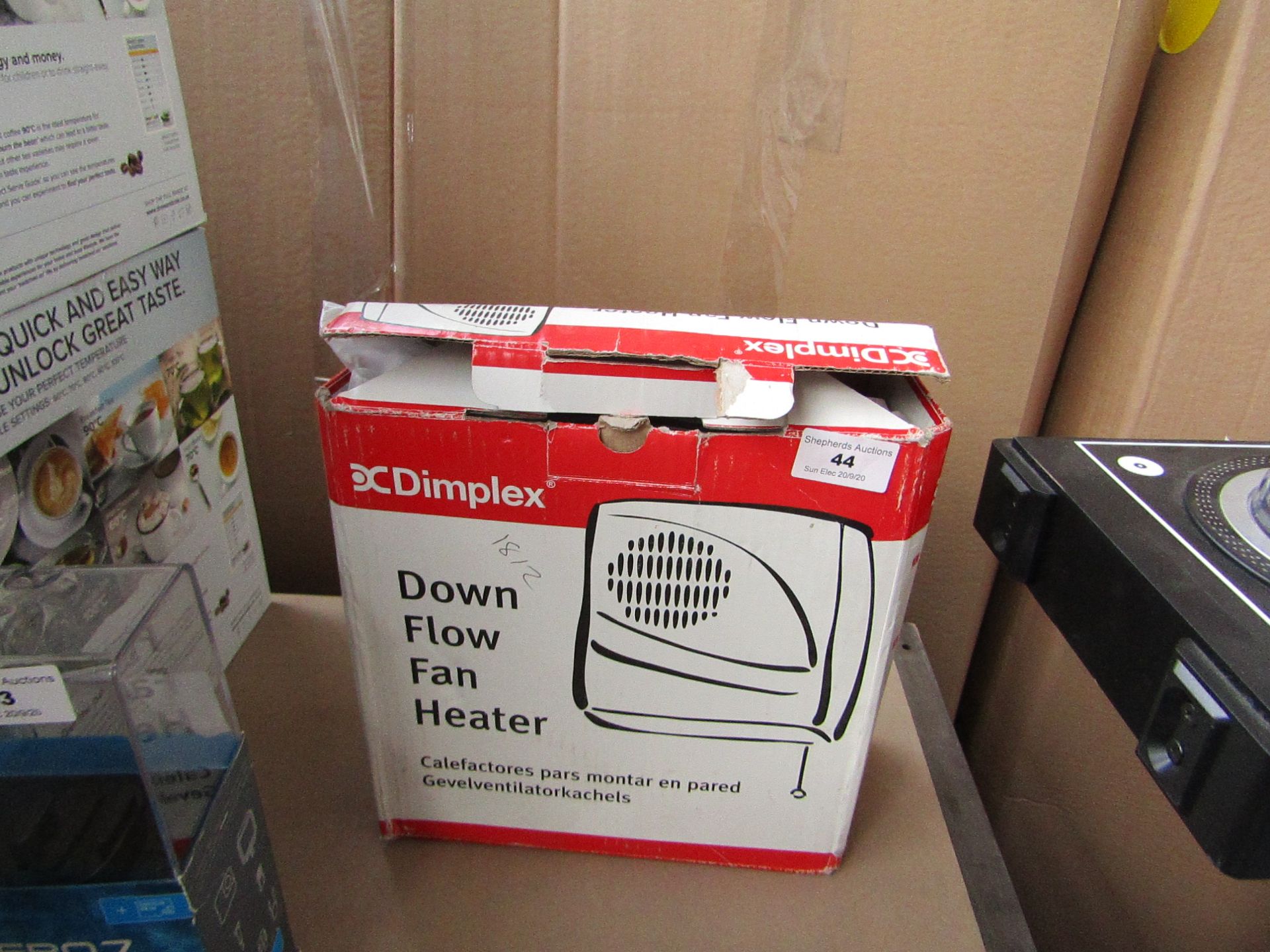Dimplex down flow fan heater, unchecked and boxed.