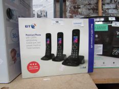 BT Premium Phone Trio with 100% call blocking, mobile sync and answering machine, unetsted but