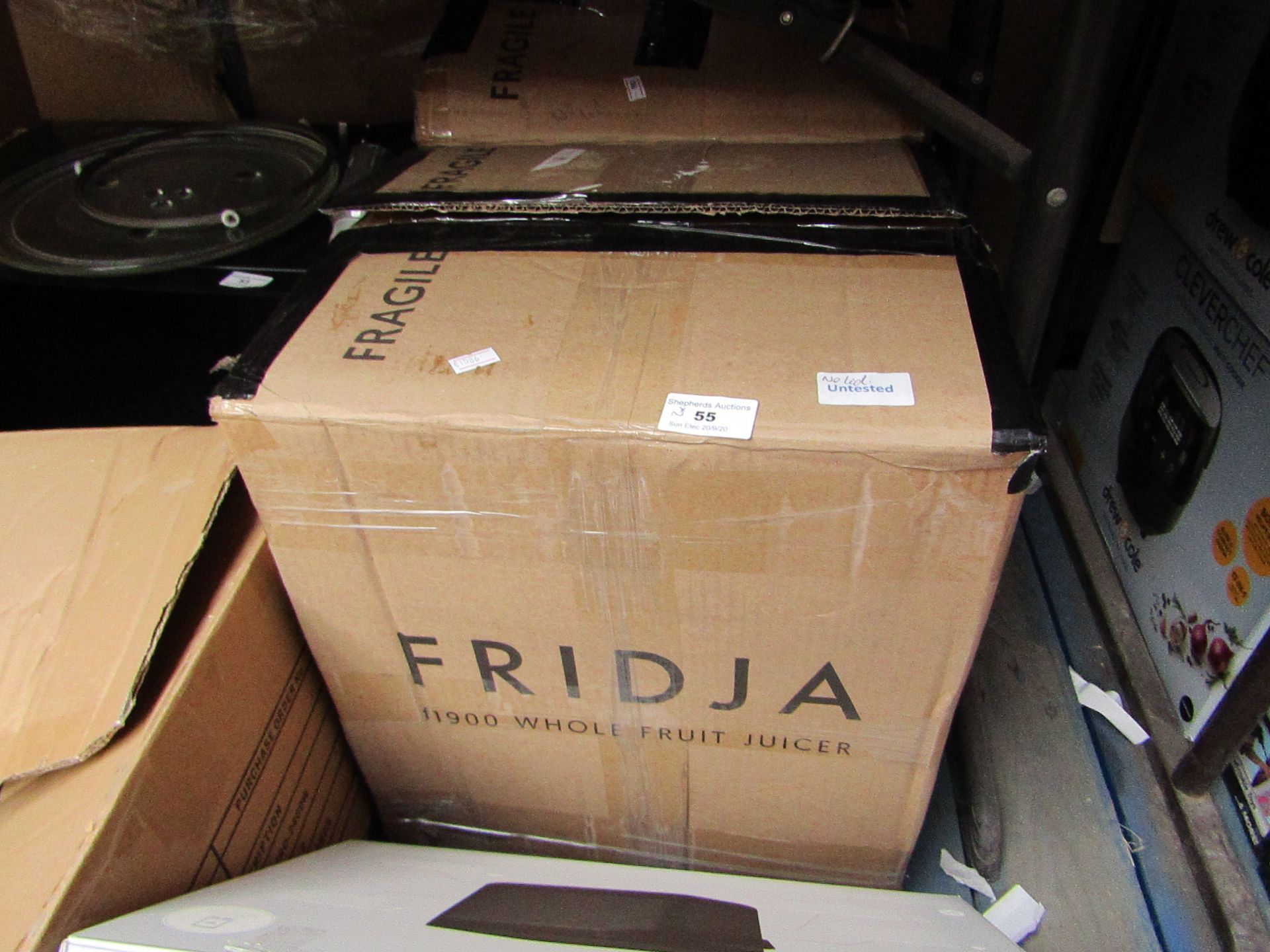 2x Fridja F1900 whole fruit juicer, both untested due to no lid attachment. Both box. RRP Each £