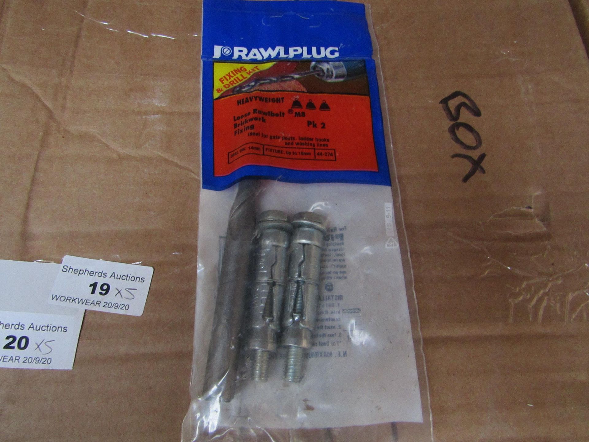 5x Rawl Plug - Loose Rawlbolt Brickwork Fixing (14mm) (Pack of 2 with Free 14mm Drill Bit) - New &