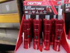 1x Dekton 6 LED ratchet torch with 6 Screw driver Bits in the base - New.