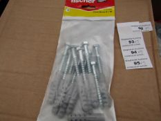 5x Fischer - Coach Screw 8 x 70 (Packs of 10) - New & Packaged.