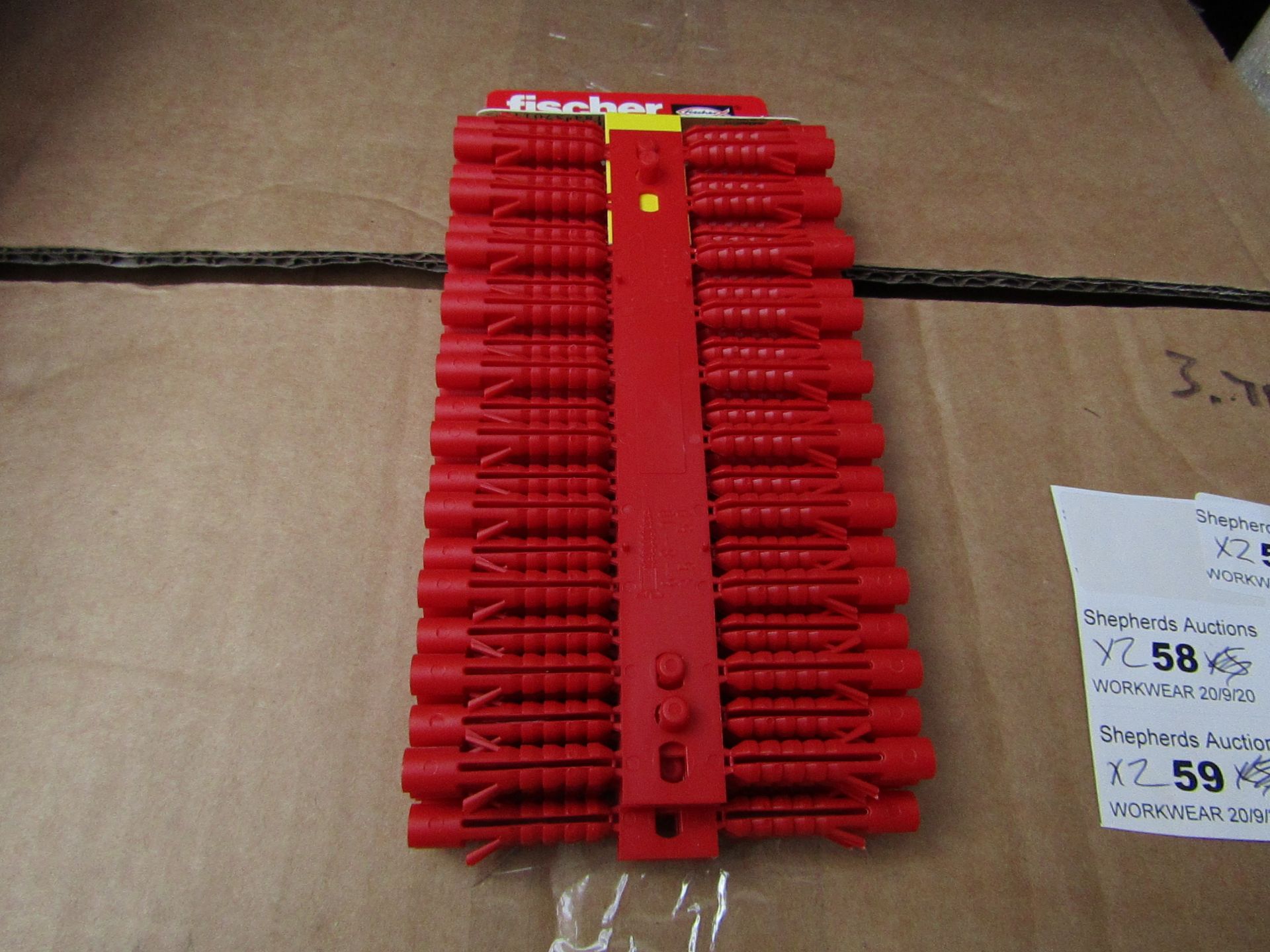 2x Fischer - Red Plastic Wall Plugs (Packs of 100) - New & Packaged.