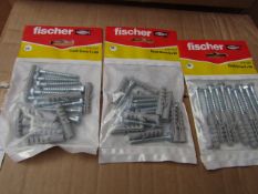 5x Fischer - Coach Screw 6 x 50 (Packs of 10) - New & Packaged.