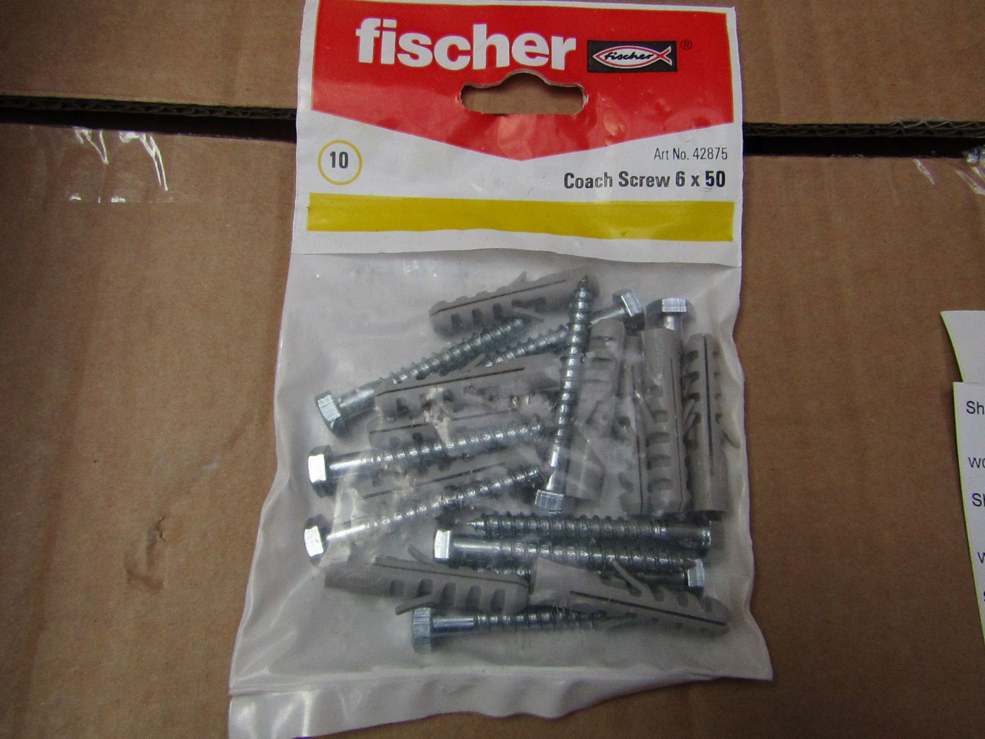 5x Fischer - Coach Screws 6 x 50 (Packs of 10) - New & Packaged.