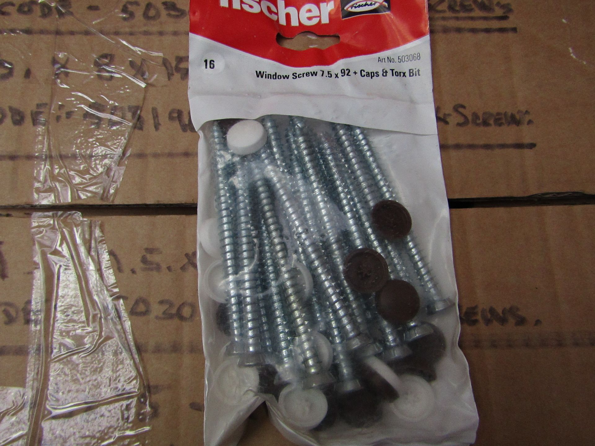 5x Fischer - Window Screws 7.5 x 92 + Caps & Torx Bit (Packs of 16) - New & Packaged.