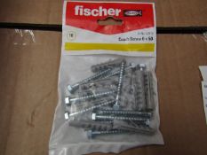 5x Fischer - Coach Screws 6 x 50 (Packs of 10) - New & Packaged.