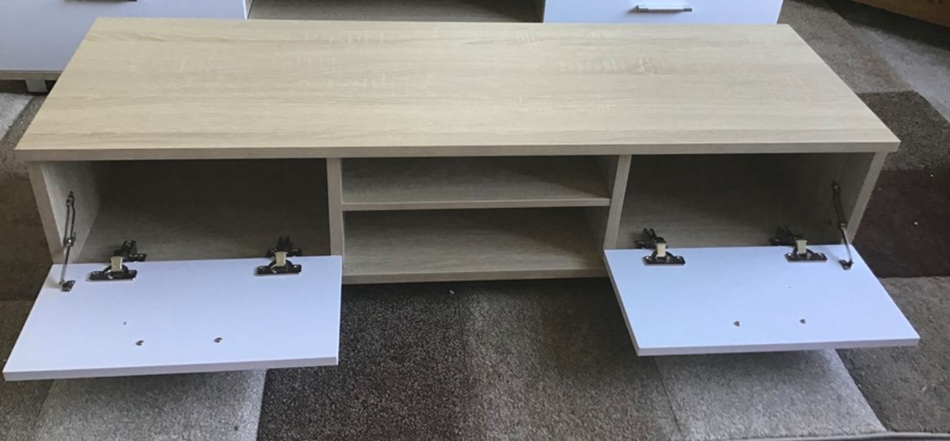 Oak and white 168cm TV stand, brand new, flat packed and boxed. RRP Circa £100.00 | 1x Box - Image 2 of 3