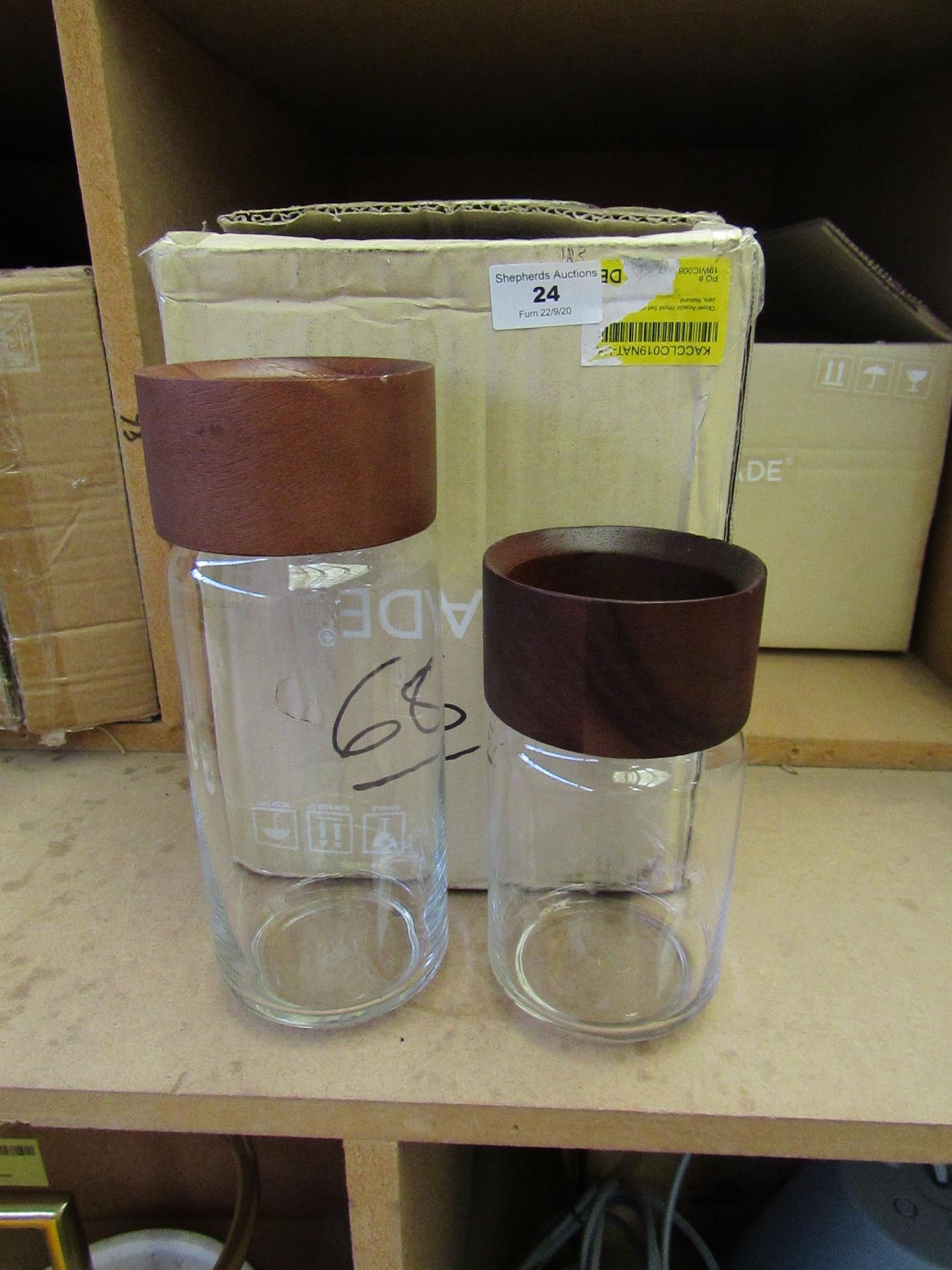 | 1X | MADE.COM SET OF 2 CLOVER ACACIA JARS | RRP £22 | BOXED AND UNCHECKED |