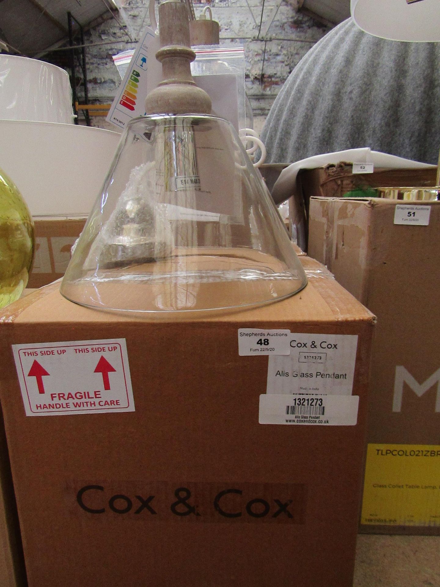 | 1X | COX & COX ALIS GLASS LIGHT PENDANT RRP £65 BOXED  | LOOKS NEW NO GUARANTEE | RRP £65 |