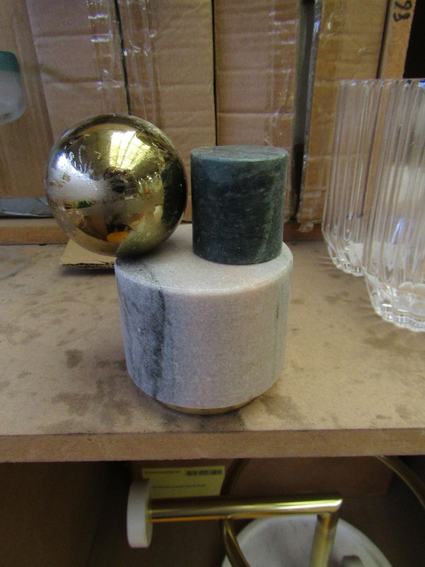 | 1X | MADE.COM TJLA MARBLE AND METAL DOOR STOP | THE FINISH ON THE METAL BALL IS TARNISHED | RRP £