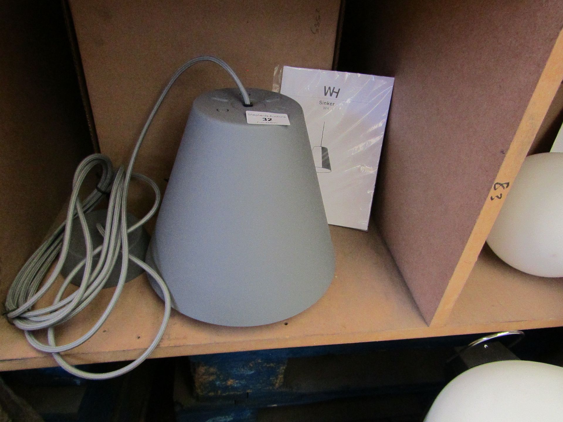 | 1X | GREY SINKER PENDANT LAMP | UNTESTED BUT LOOKS UNUSED (NO GUARANTEE), BOXED | RRP £215.00 |