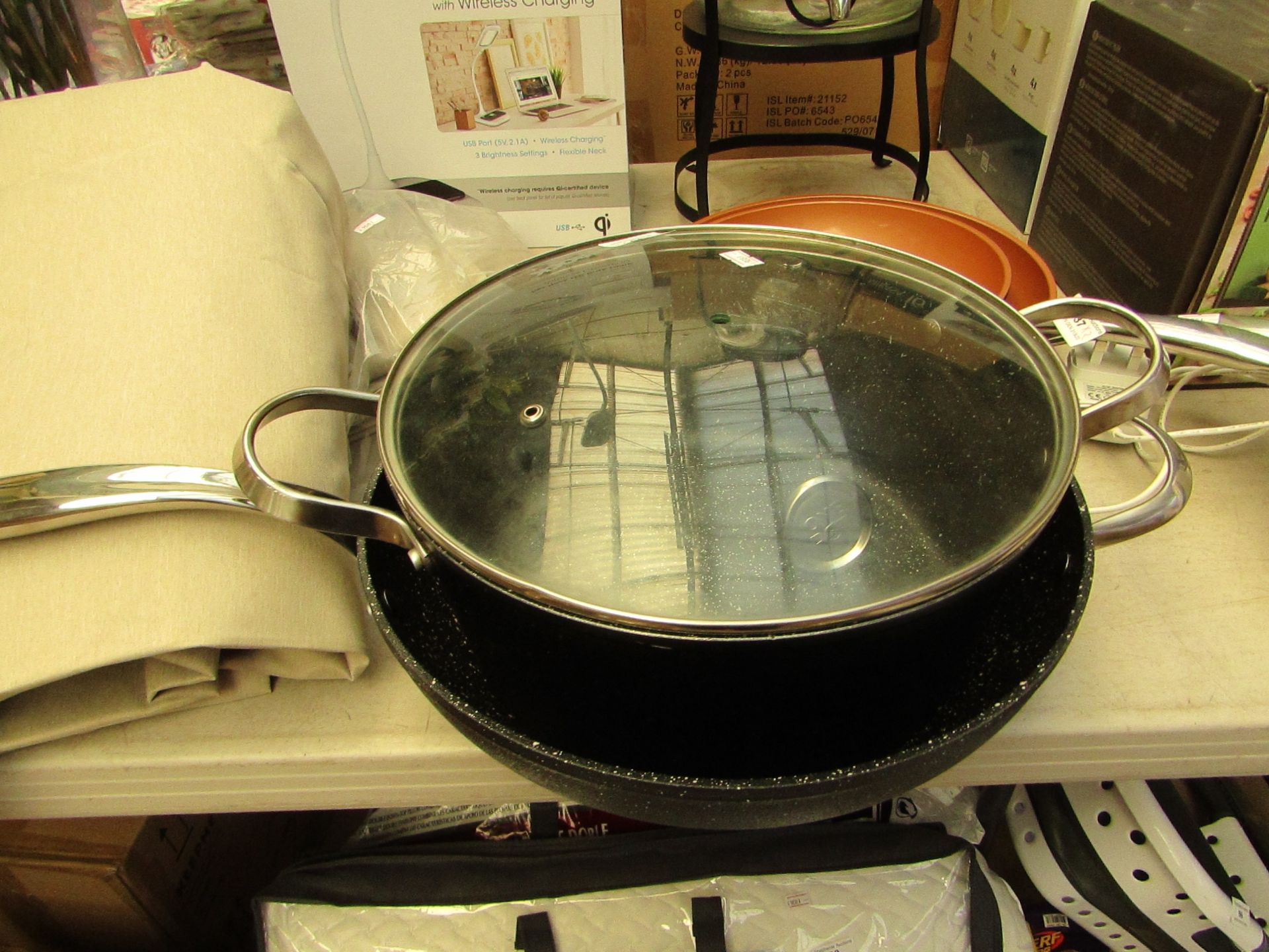 2 x The Rock pans. 1 being a Stock Pot (lid needs attention) & a Wok