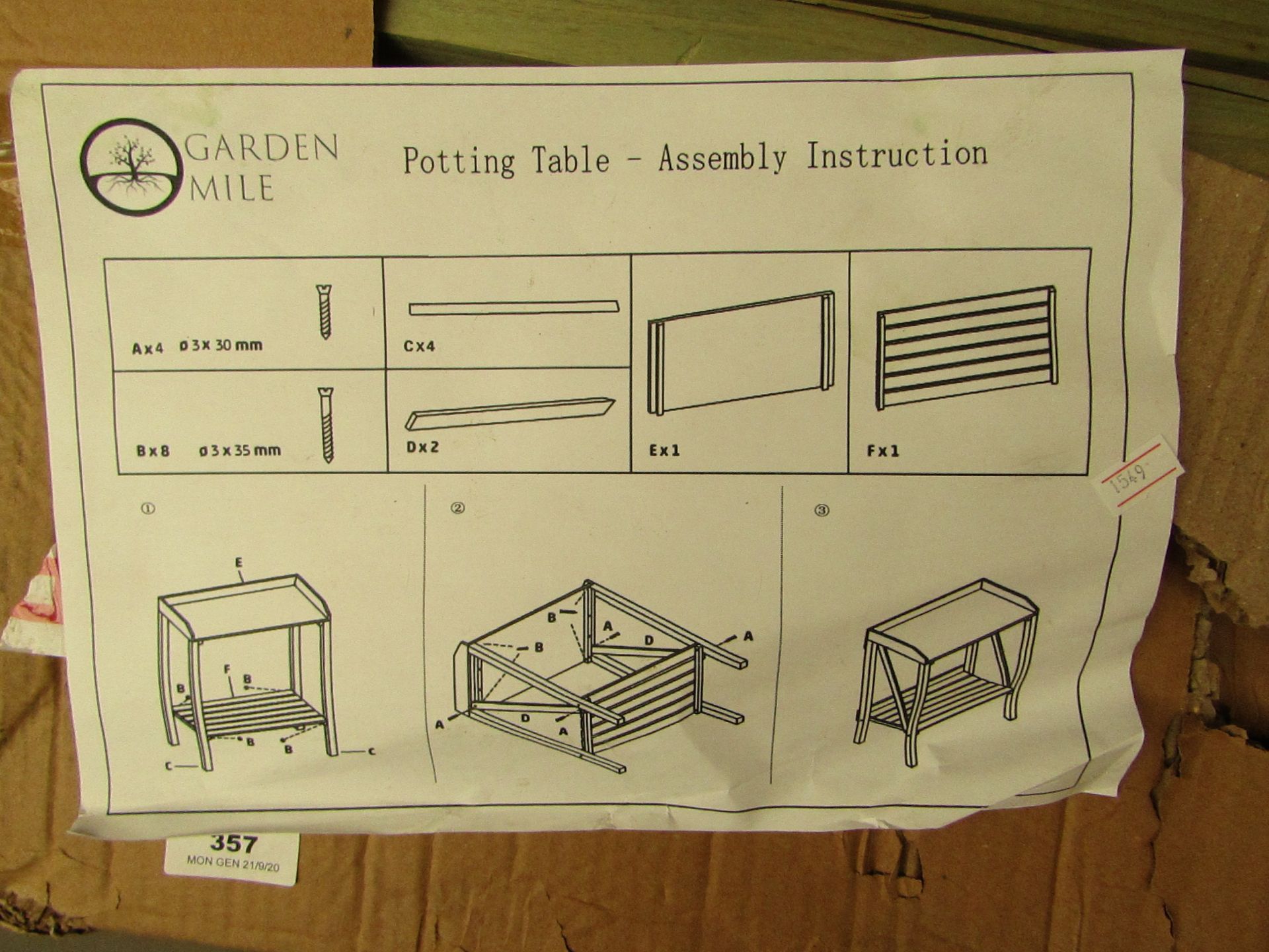 Garden Mile - Potting Table - Unassembled & Boxed.