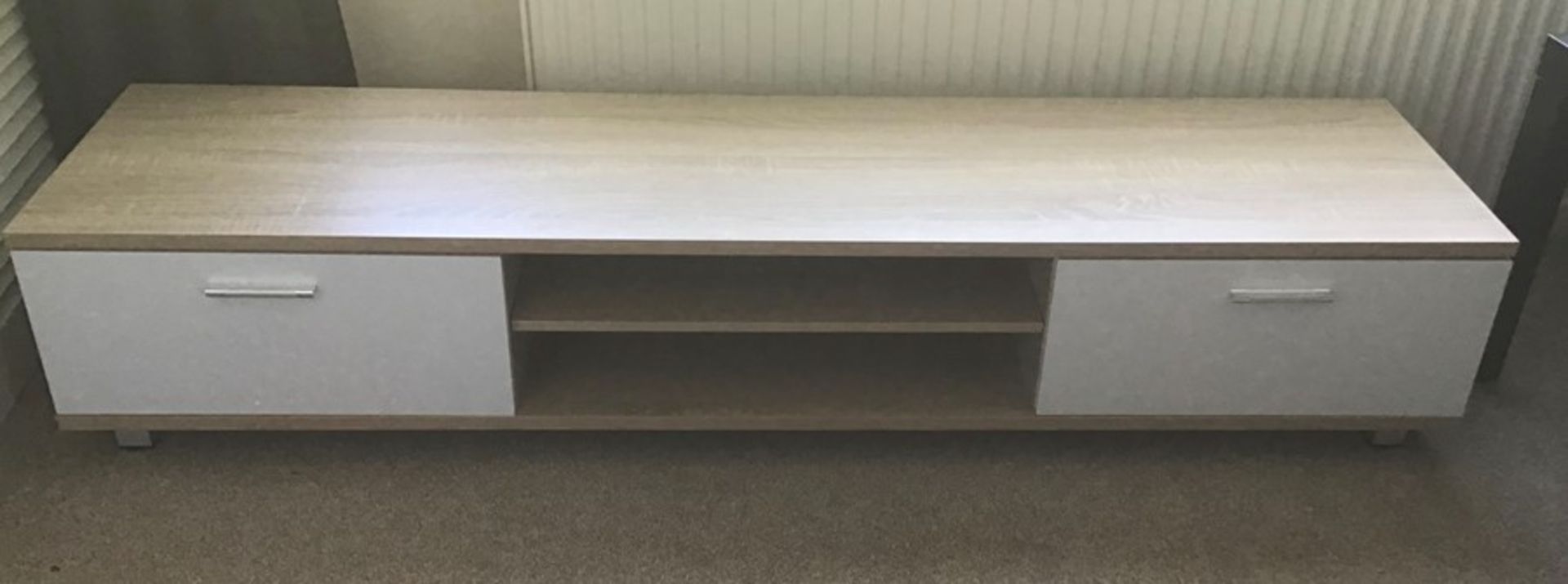 Oak and white 128cm TV stand, brand new, flat packed and boxed. RRP Circa £100.00 | 1x Box