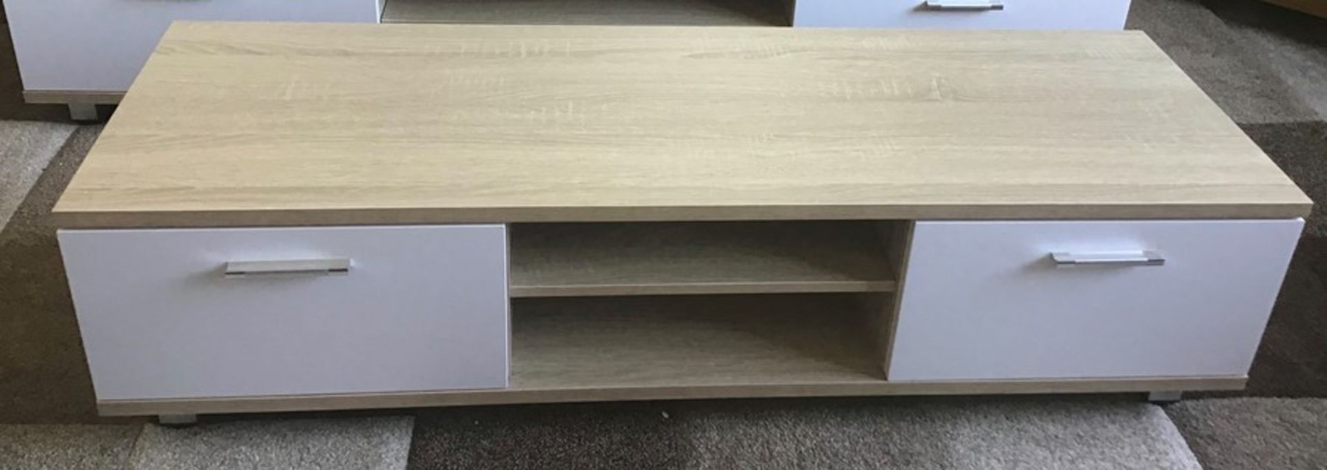 Oak and white 168cm TV stand, brand new, flat packed and boxed. RRP Circa £100.00 | 1x Box - Image 3 of 3