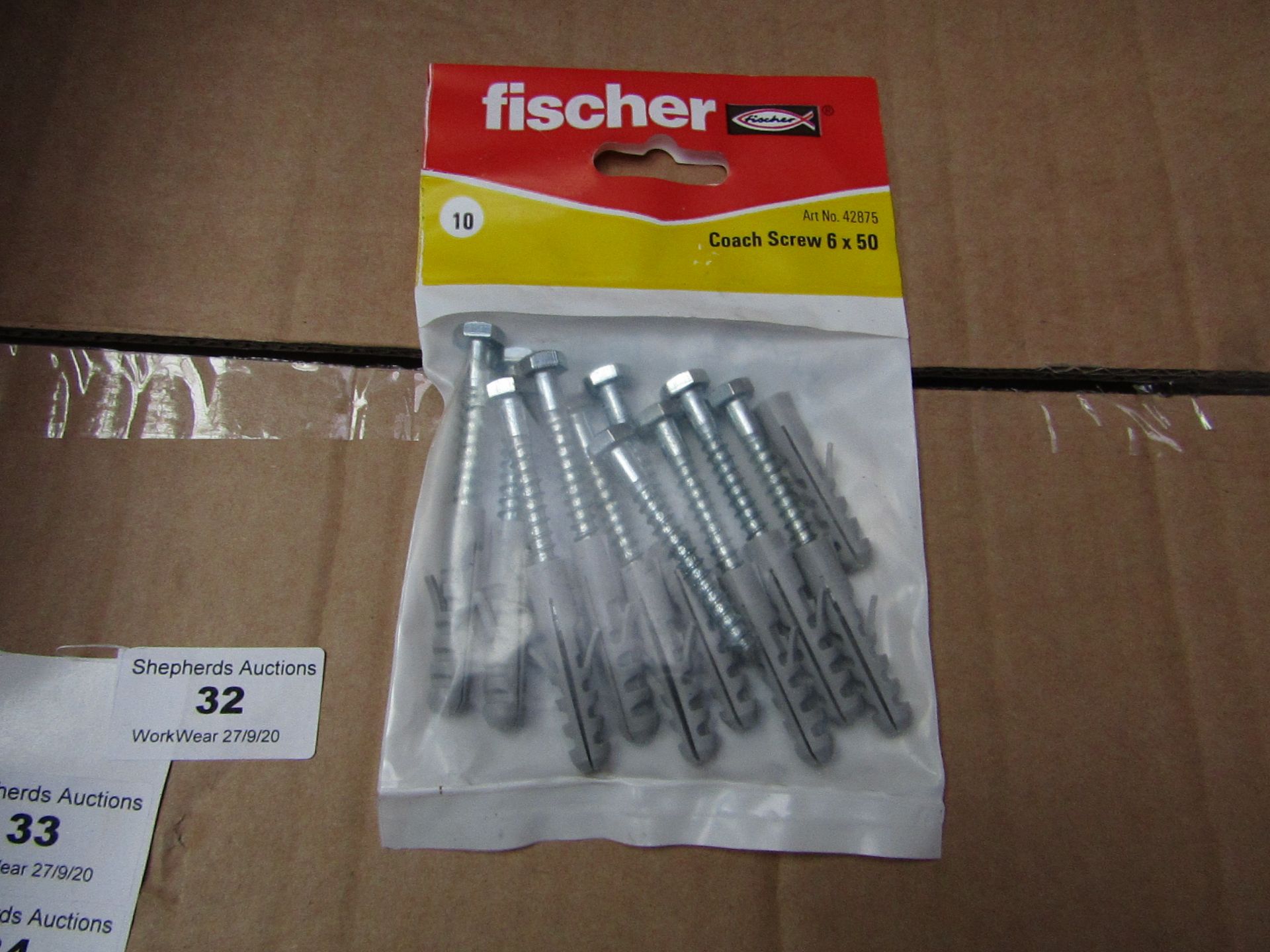 5x Fischer - Coach Screws 6 x 50 (Packs of 10) - New & Packaged.