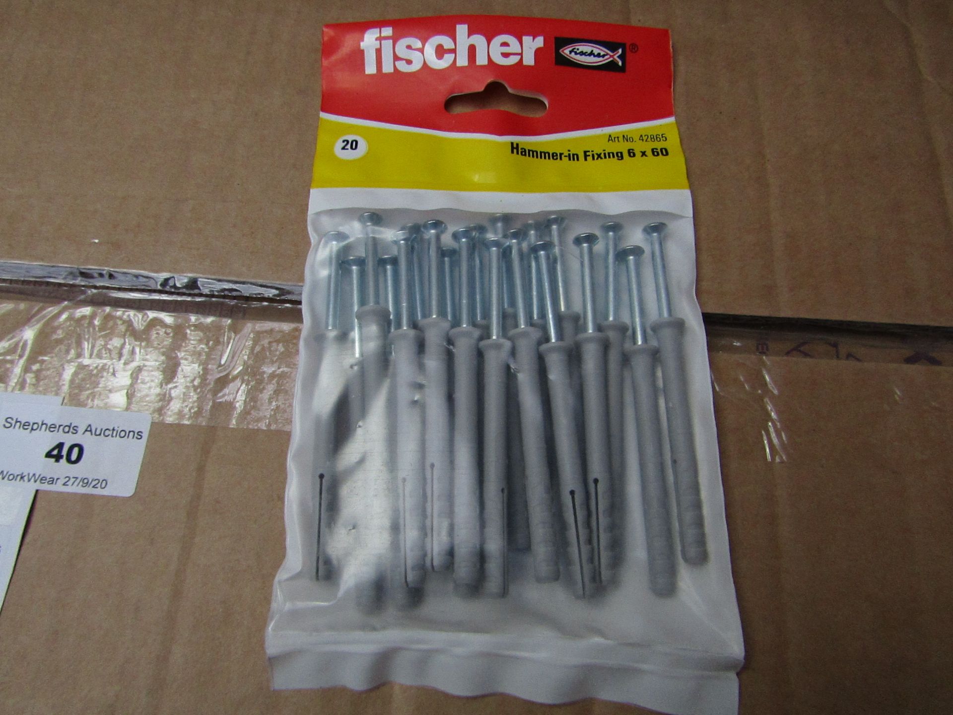 5x Fischer - Hammer-In Fixing 6 x 60 (Packs of 20) - New & Packaged.