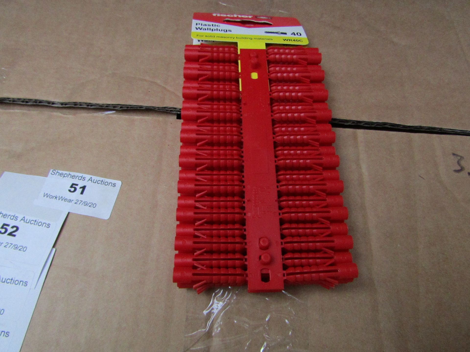 2x Fischer - Red Plastic Wall Plugs (Packs of 100) - New & Packaged.