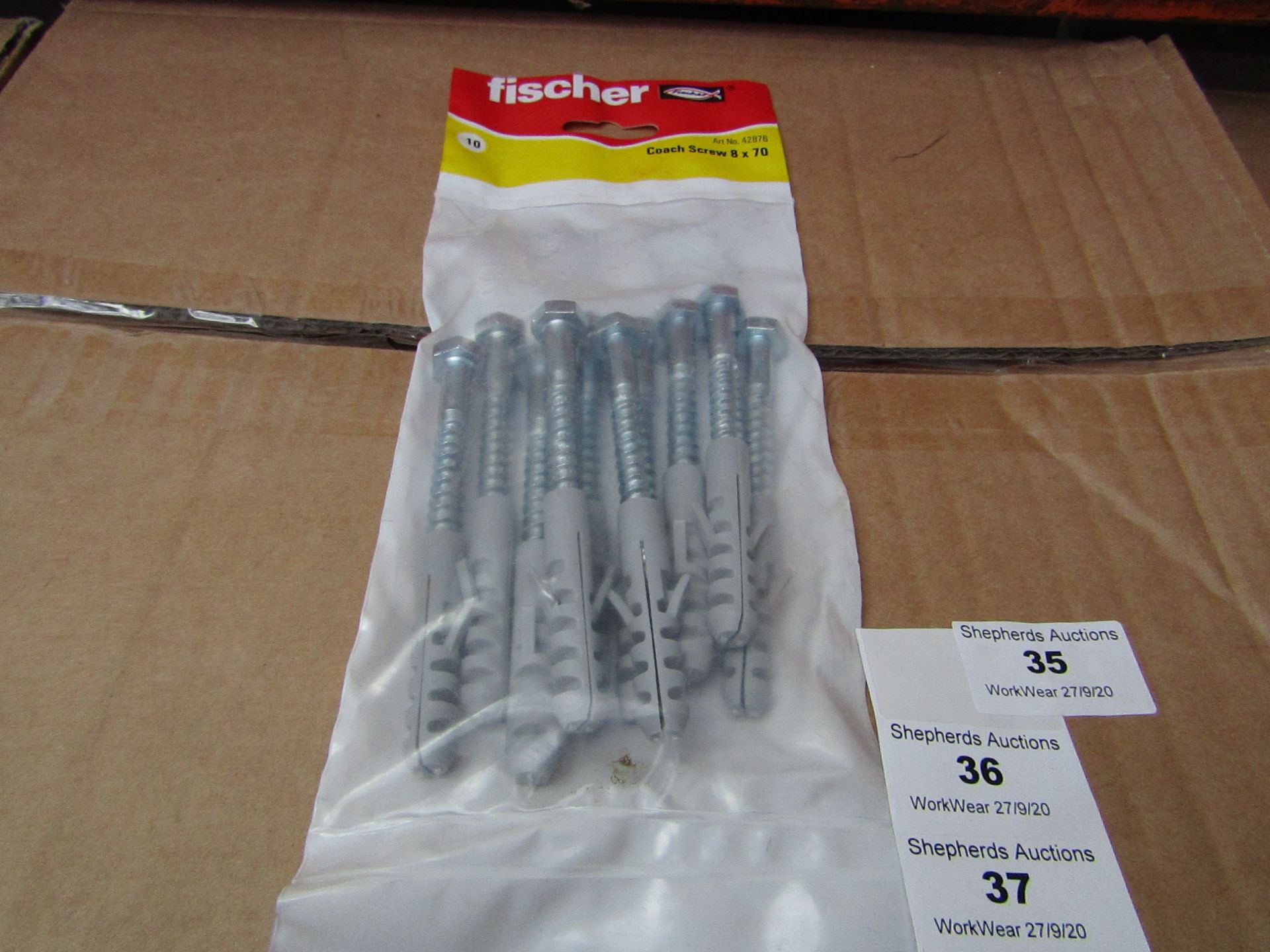 5x Fischer - Coach Screw 8 x 70 (Packs of 10) - New & Packaged.