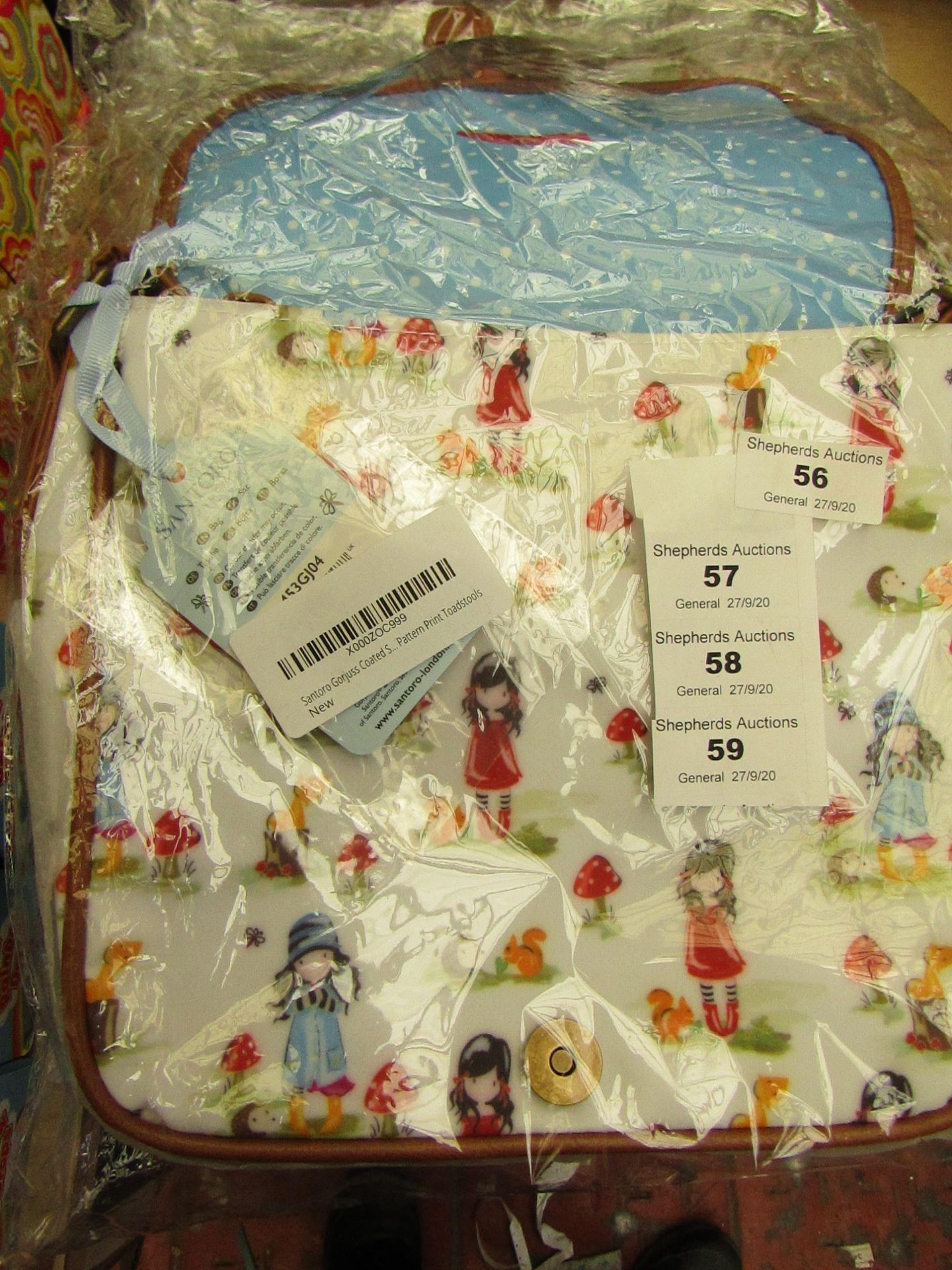 Santoro Gorjuss - Coated Pattern Print Toadstool Bag - New & Packaged.