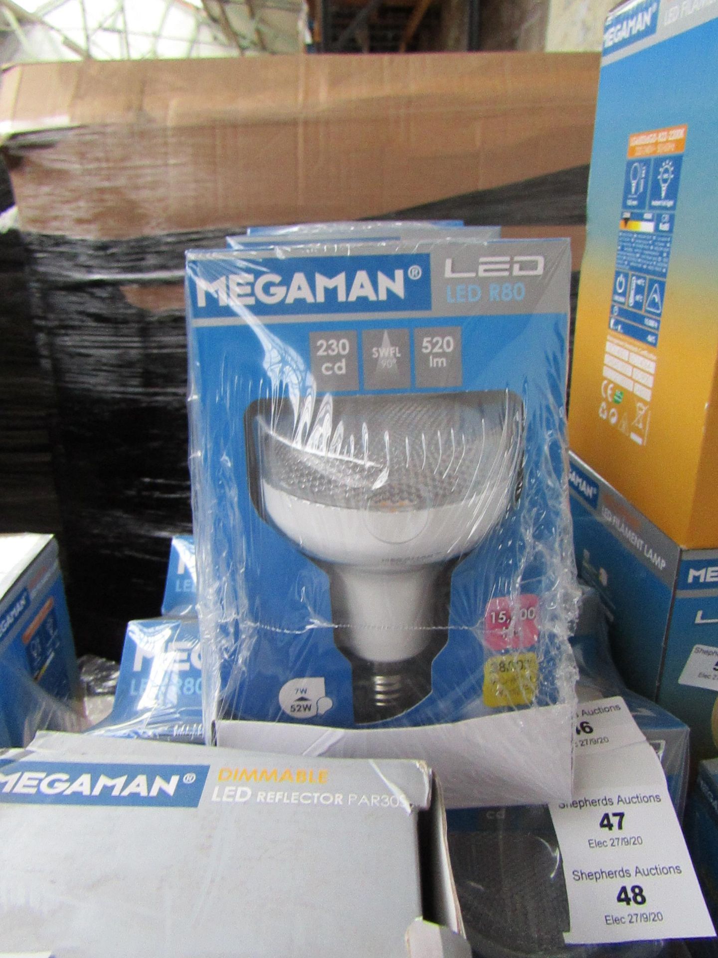 3x Megaman LED R80 bulb, new and boxed. 15,000Hrs / E27 / 520 Lumens