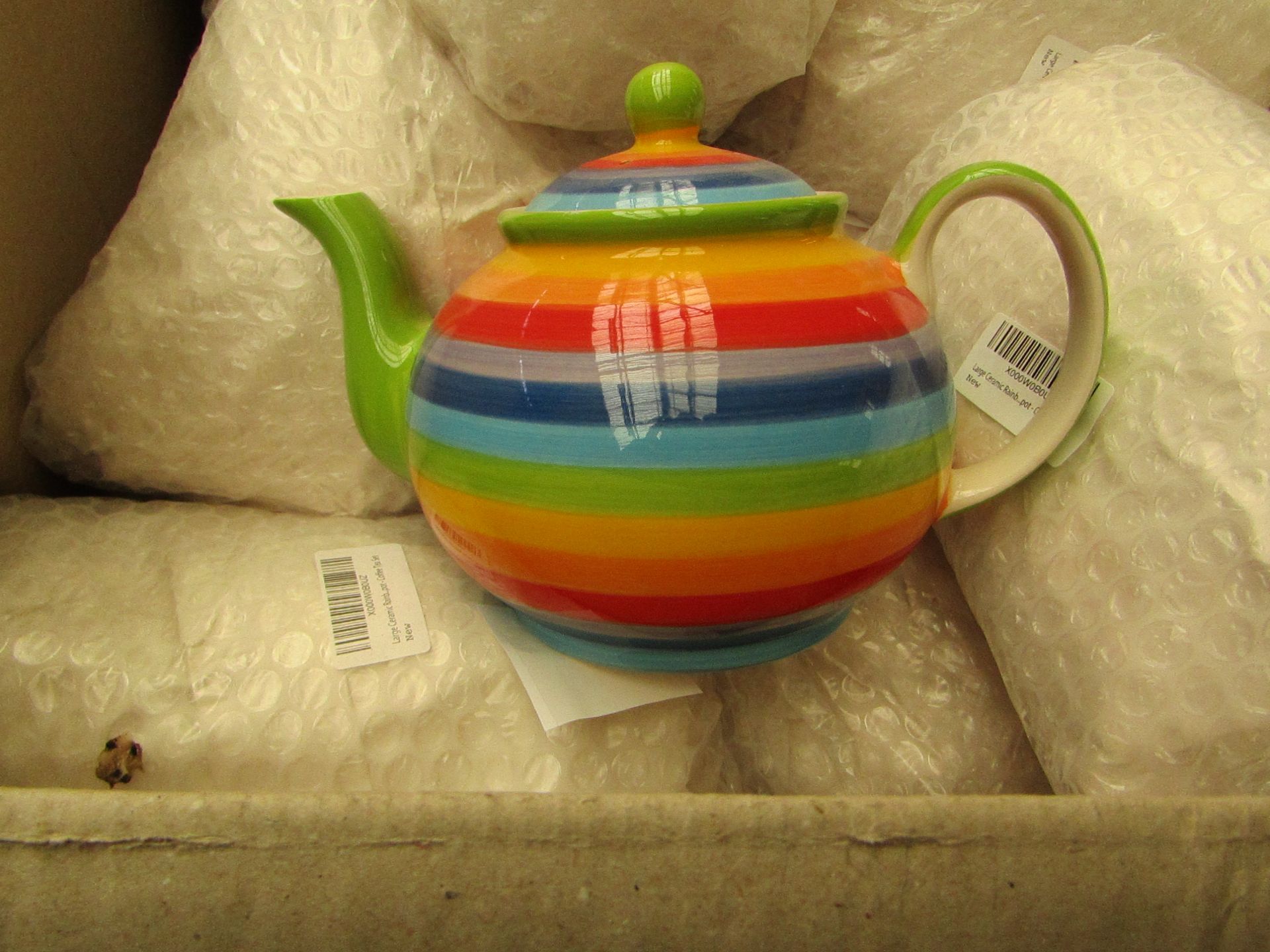 2 x Large Rainbow Teapots new see image