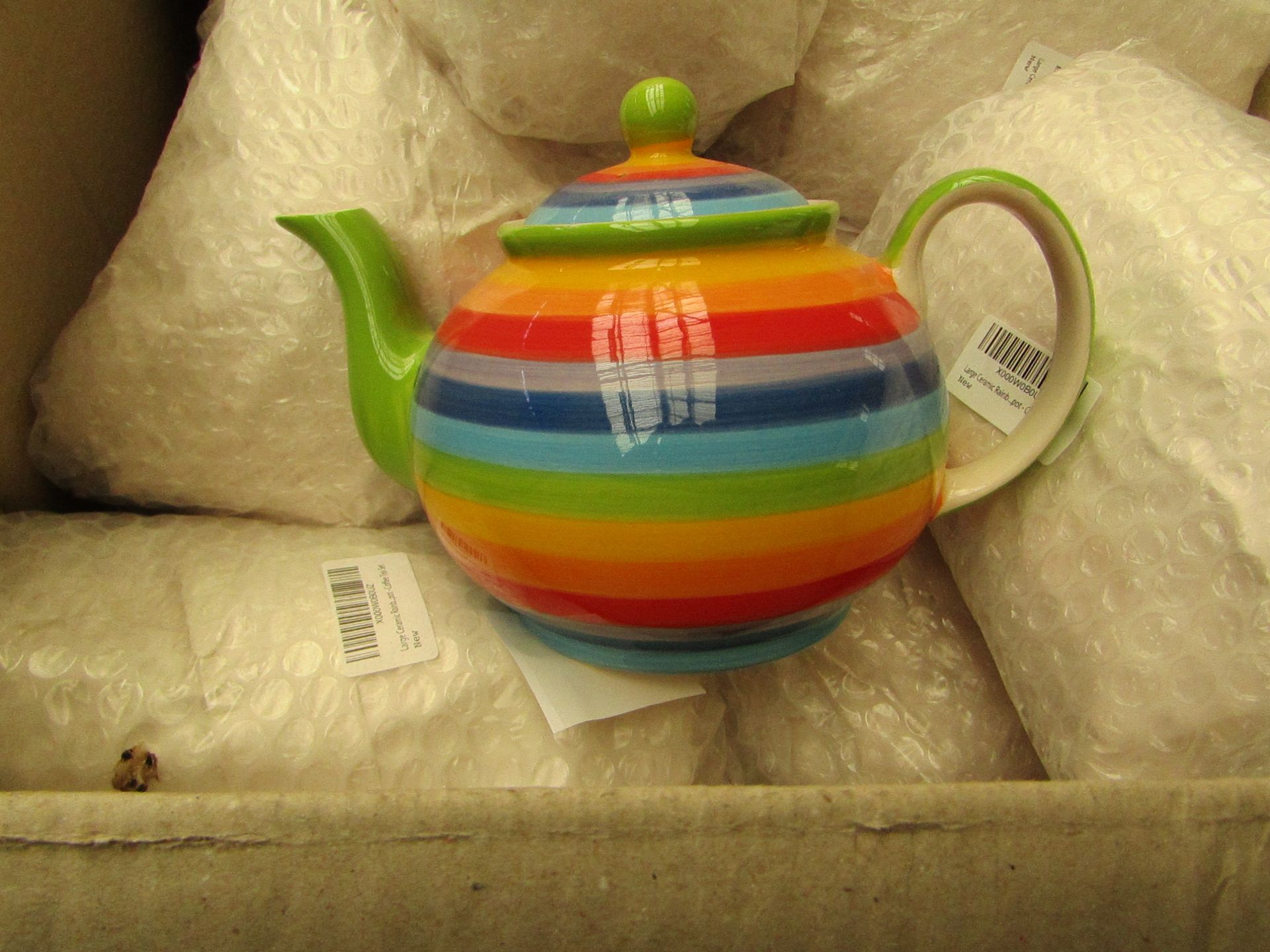 2 x Large Rainbow Teapots new see image