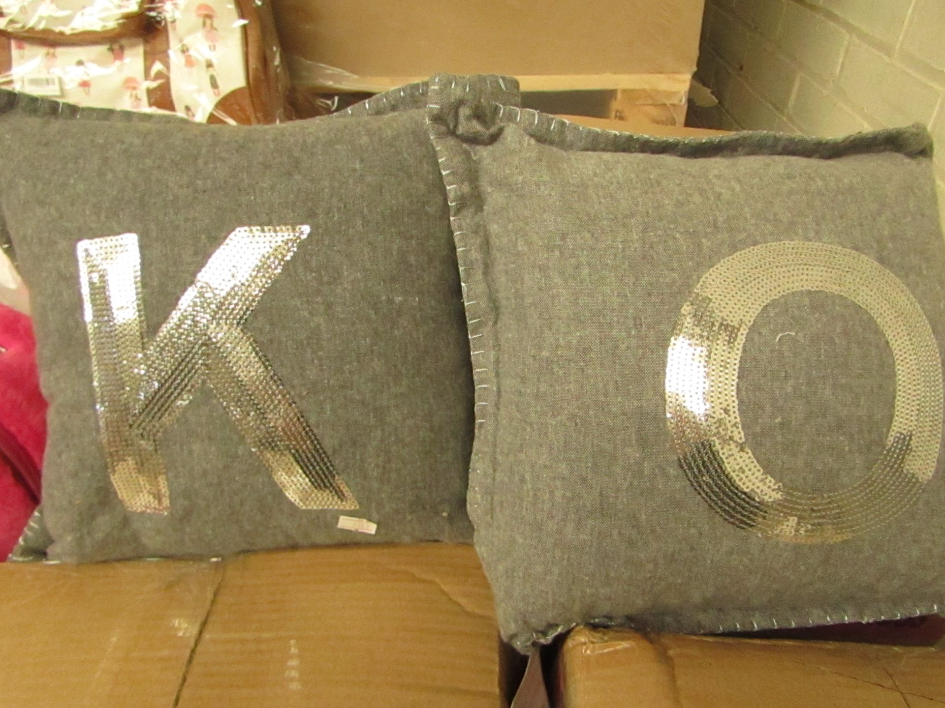 Box of 12 x Small Grey Sequin Cushions. New & Boxed