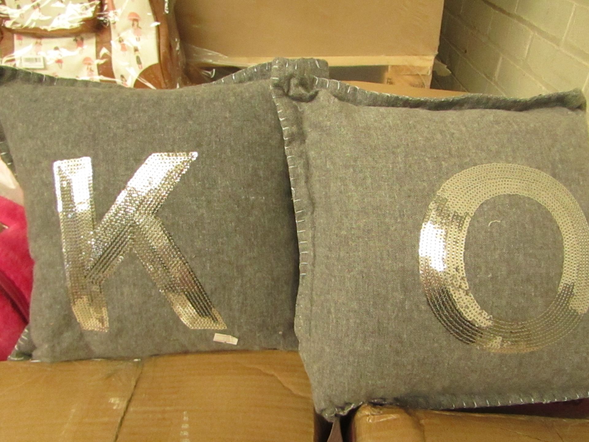Box of 12 x Small Grey Sequin Cushions. New & Boxed
