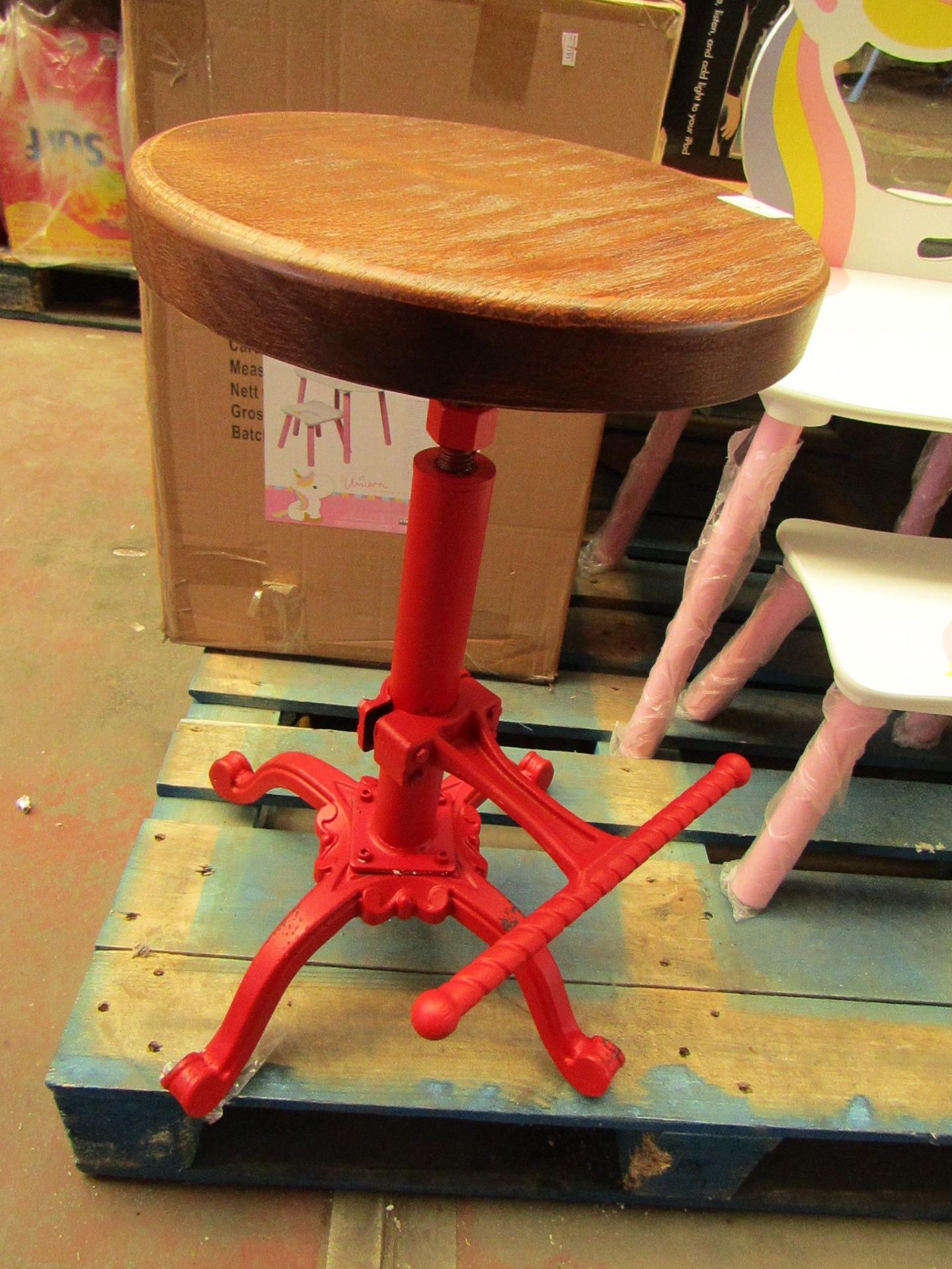 Metal & Wood Industrial Stool. Height Adjustable.