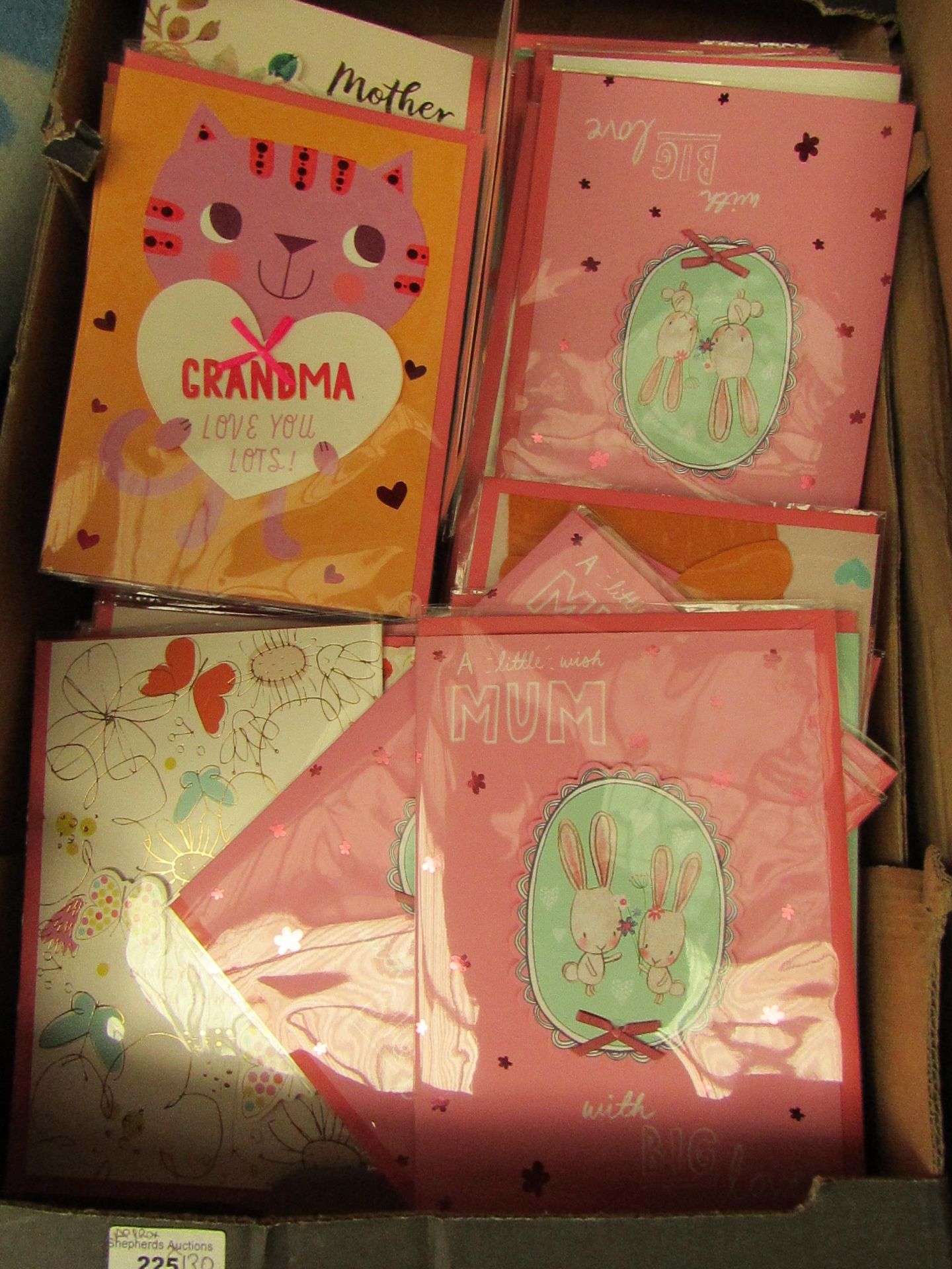 Box of Approx 130x Mother/Grandma - Assorted Cards (Birthday, Mothers Day Etc) - Packaged & Boxed.