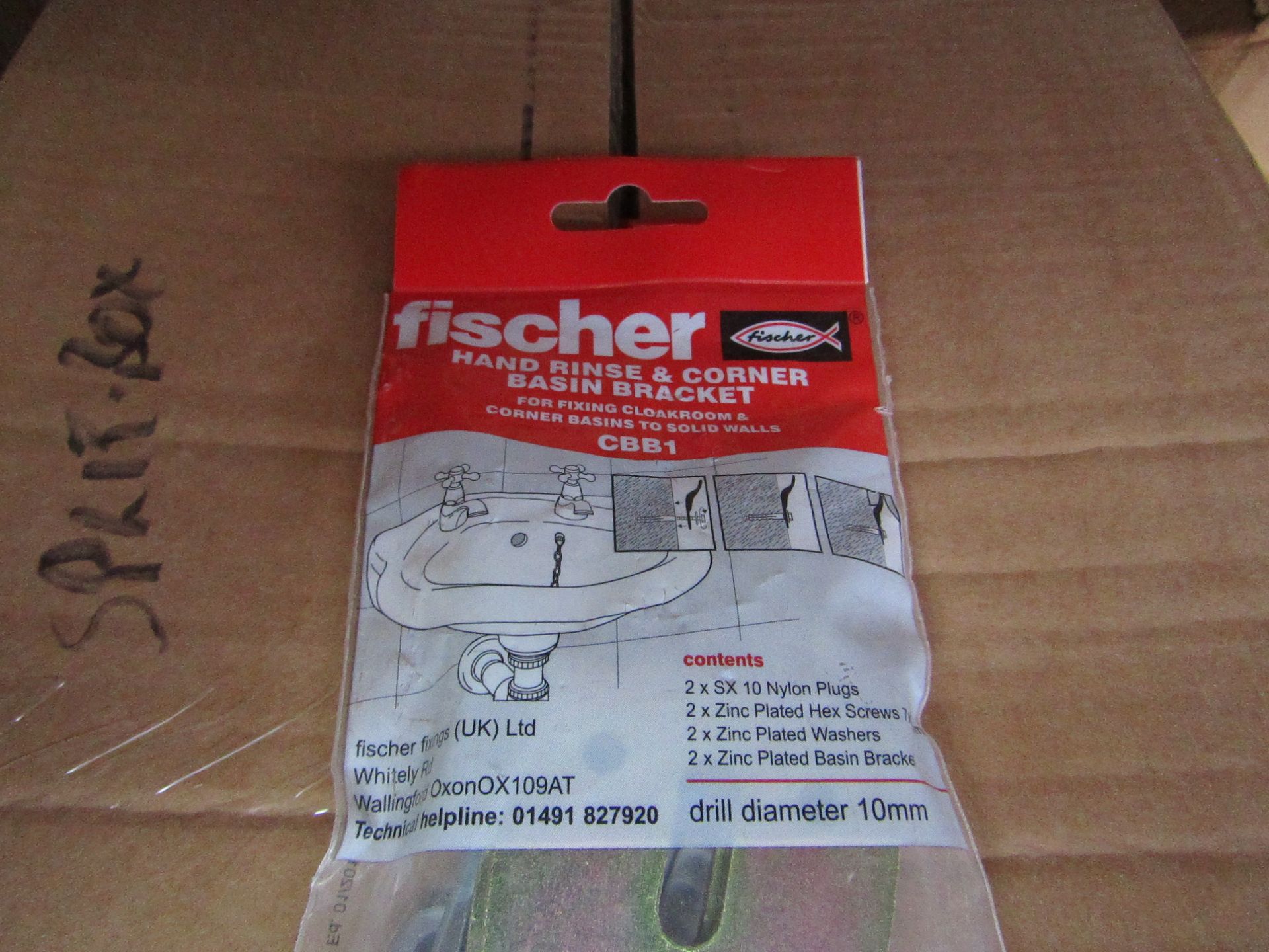 5x Fischer - Hand Rinse & Corner Basin Bracket Drill Diameter 10mm - New & Packaged.