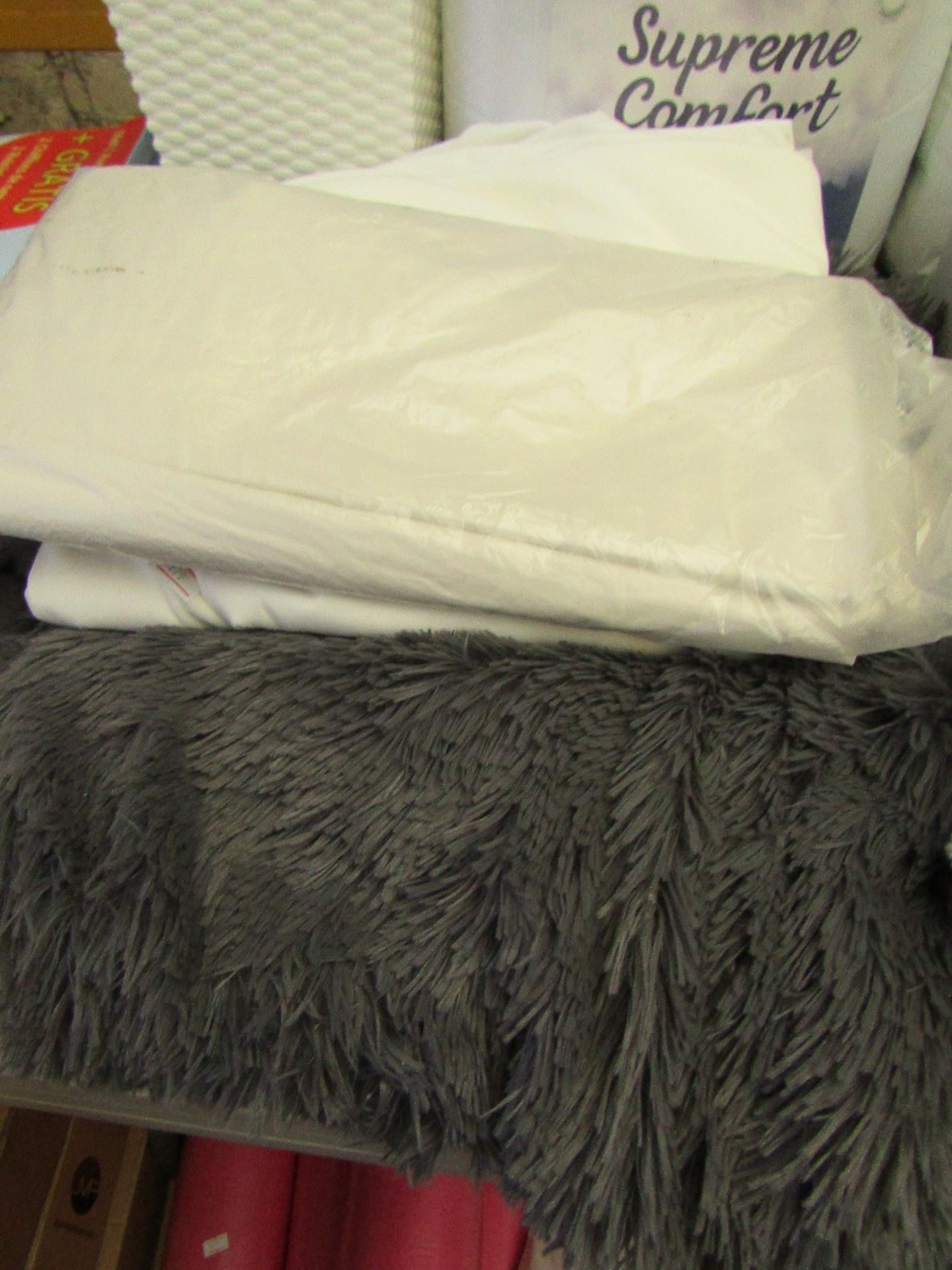 3 Items Being a Large Grey Throw & 2 x Large Piece of White Fabric