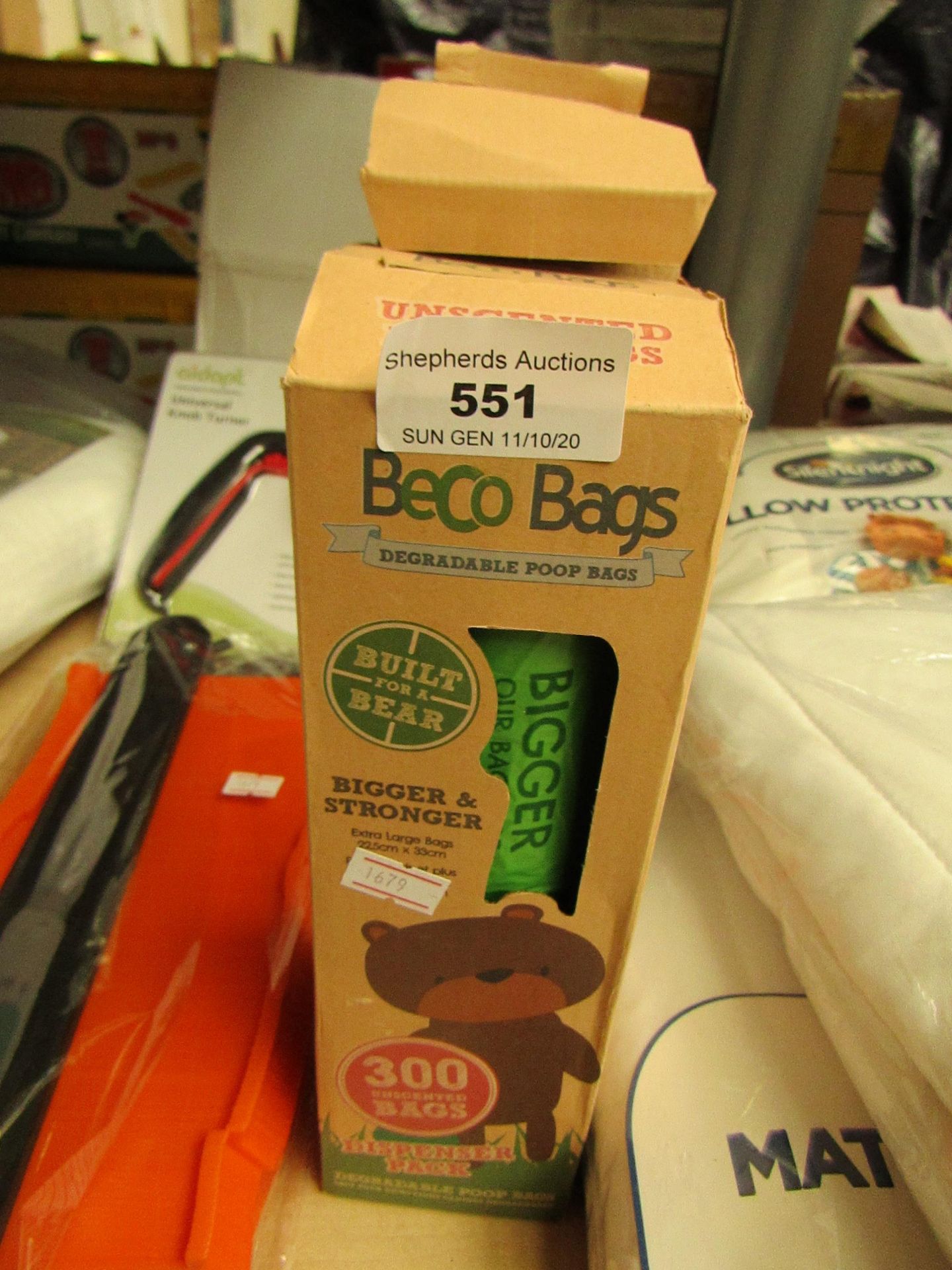 Beco Bear pack of 300 Unscented Poop Bags, boxed.
