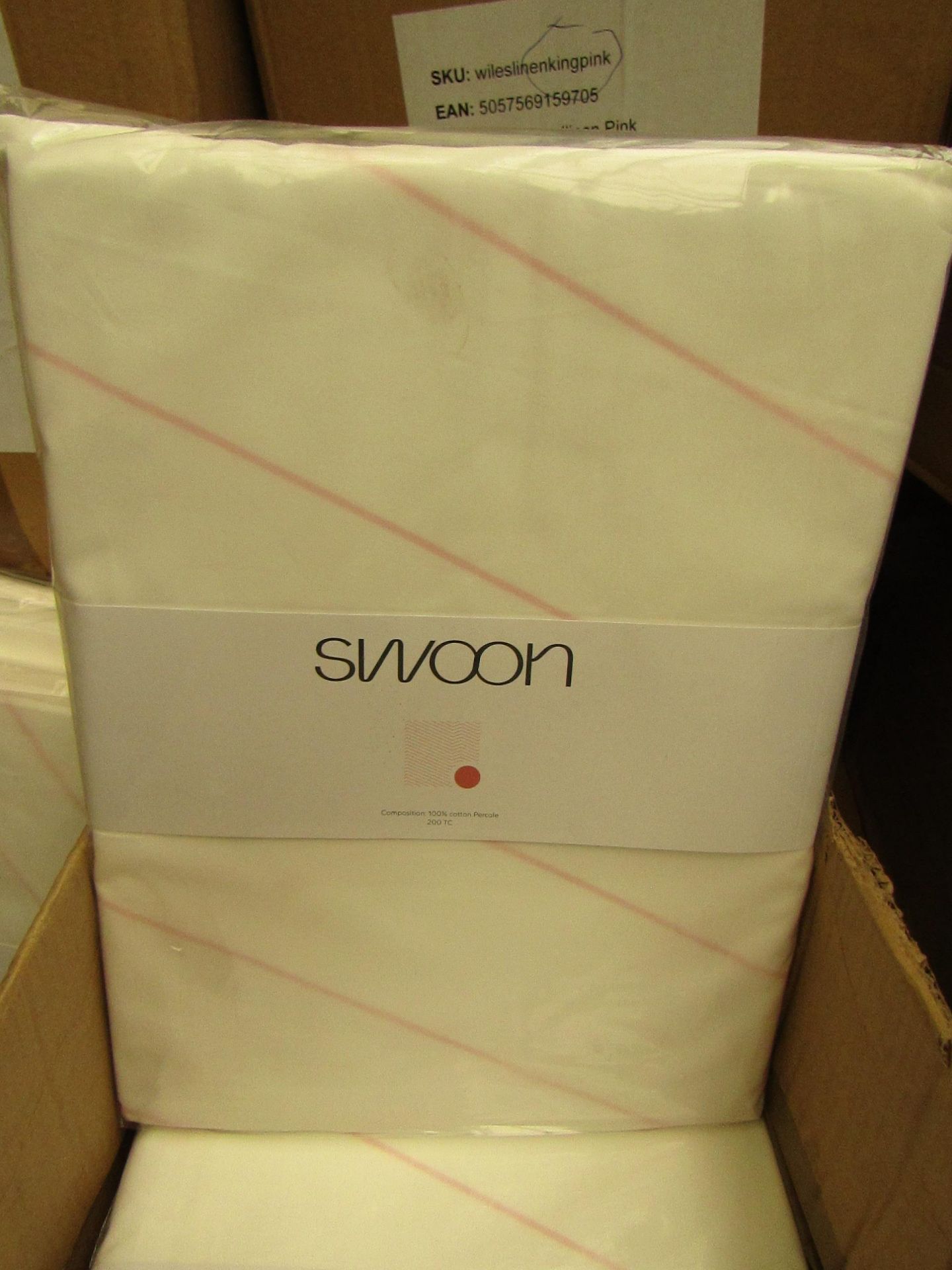 1 x Swoon Wiles Double White & Pink Duvet Set 200 Thread Count 100% Cotton new & packaged see image