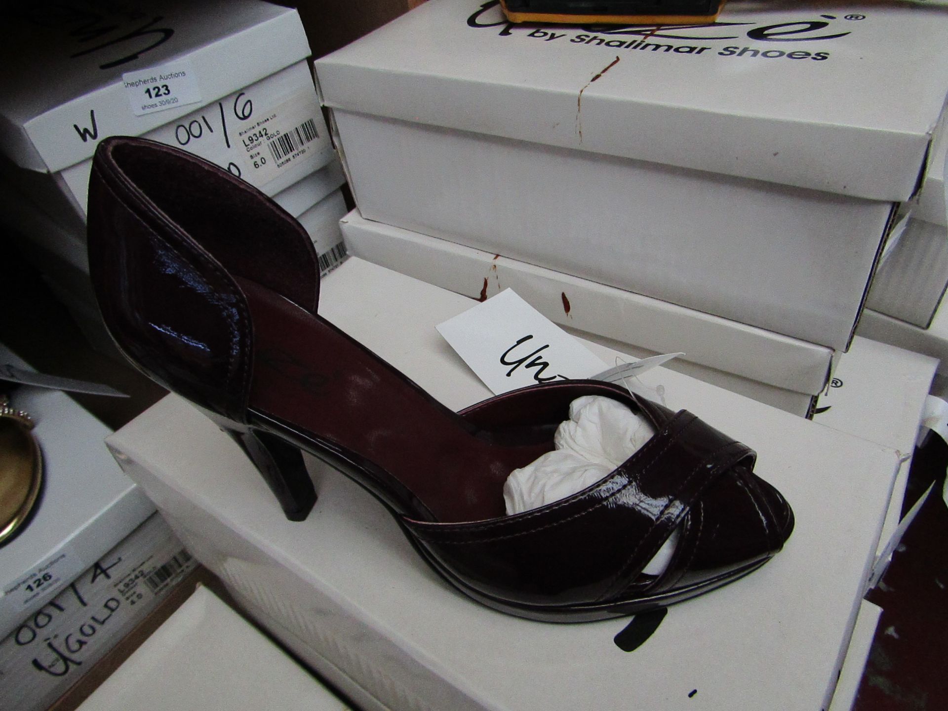 Unze by Shalimar Shoes Brown Patent Ladies Shoes size 4 new & boxed see image for design