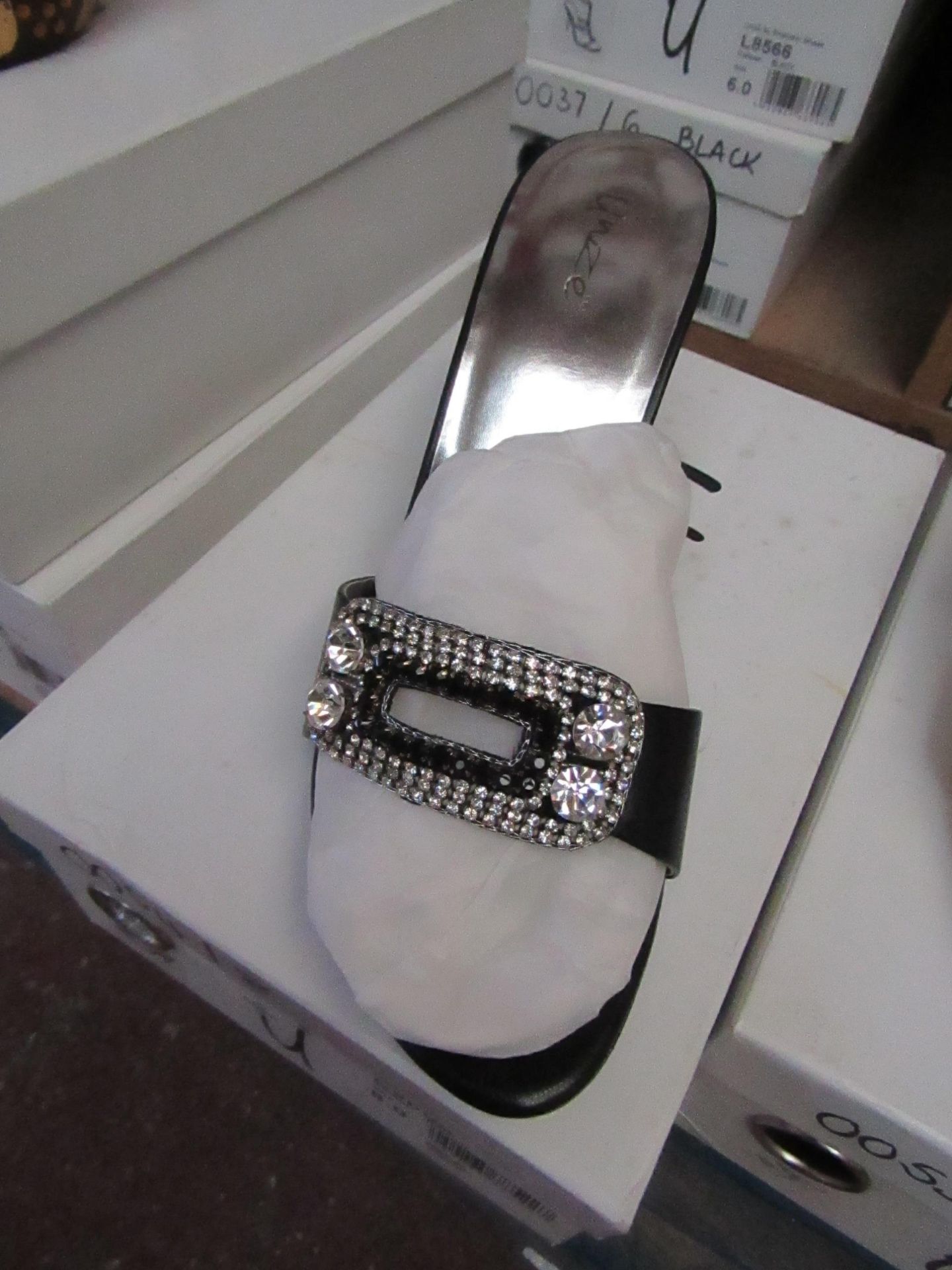 Unze by Shalamar Shoes Ladies Black & Diamante Shoes size 5 new & boxed see image for design