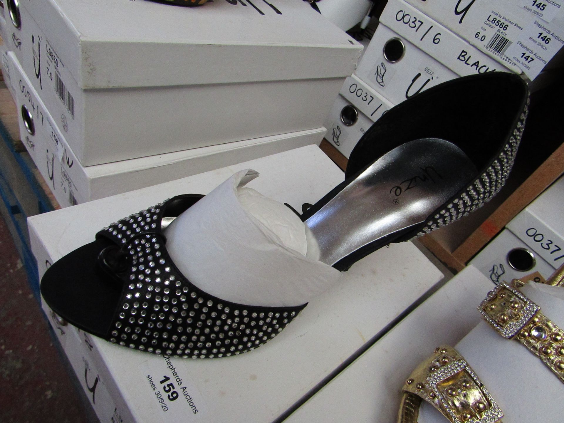 Unze by Shalamar Shoes Ladies Black & Diamante Shoes size 8 new & boxed see image for design