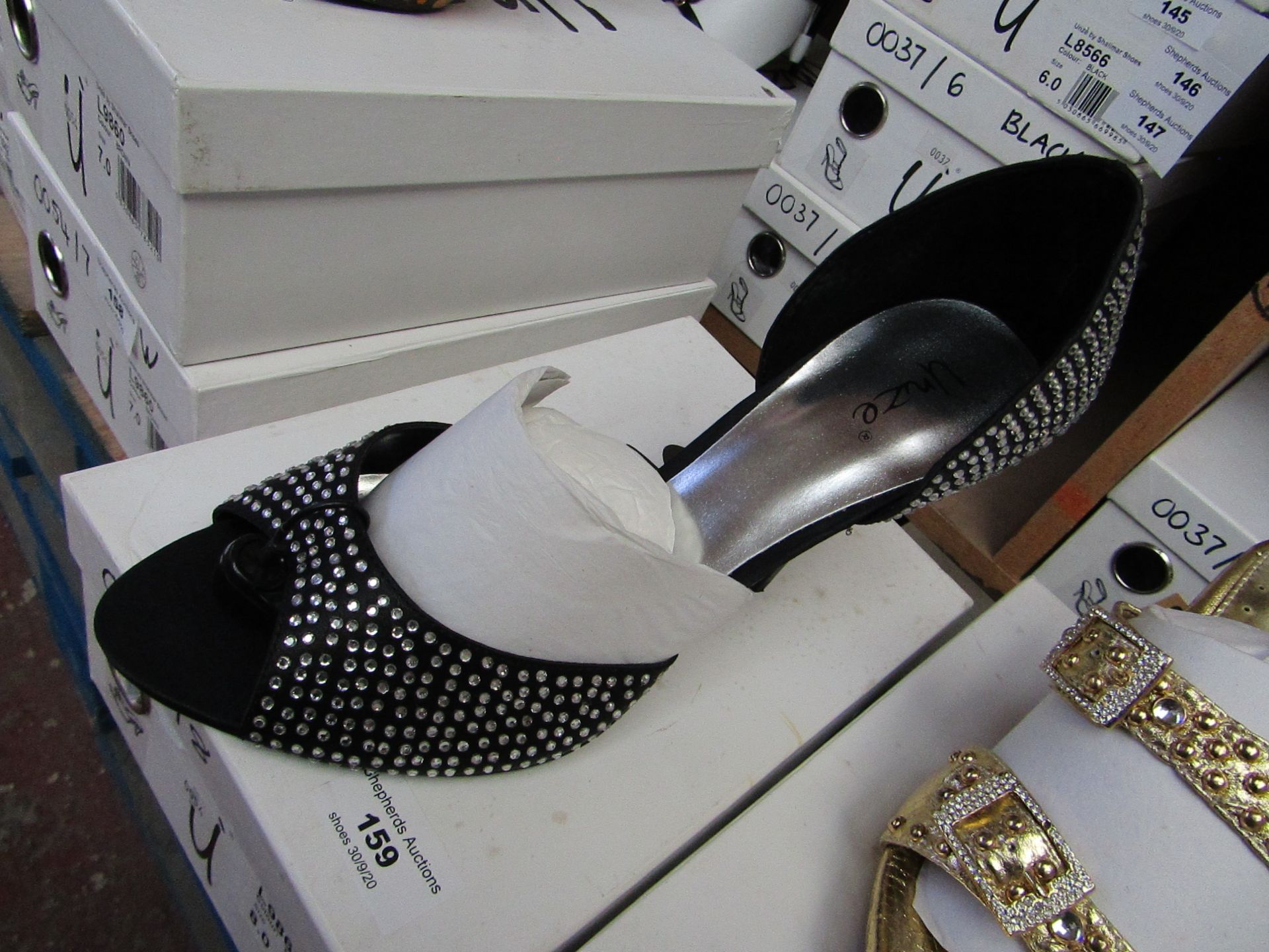 Unze by Shalamar Shoes Ladies Black & Diamante Shoes size 7 new & boxed see image for design