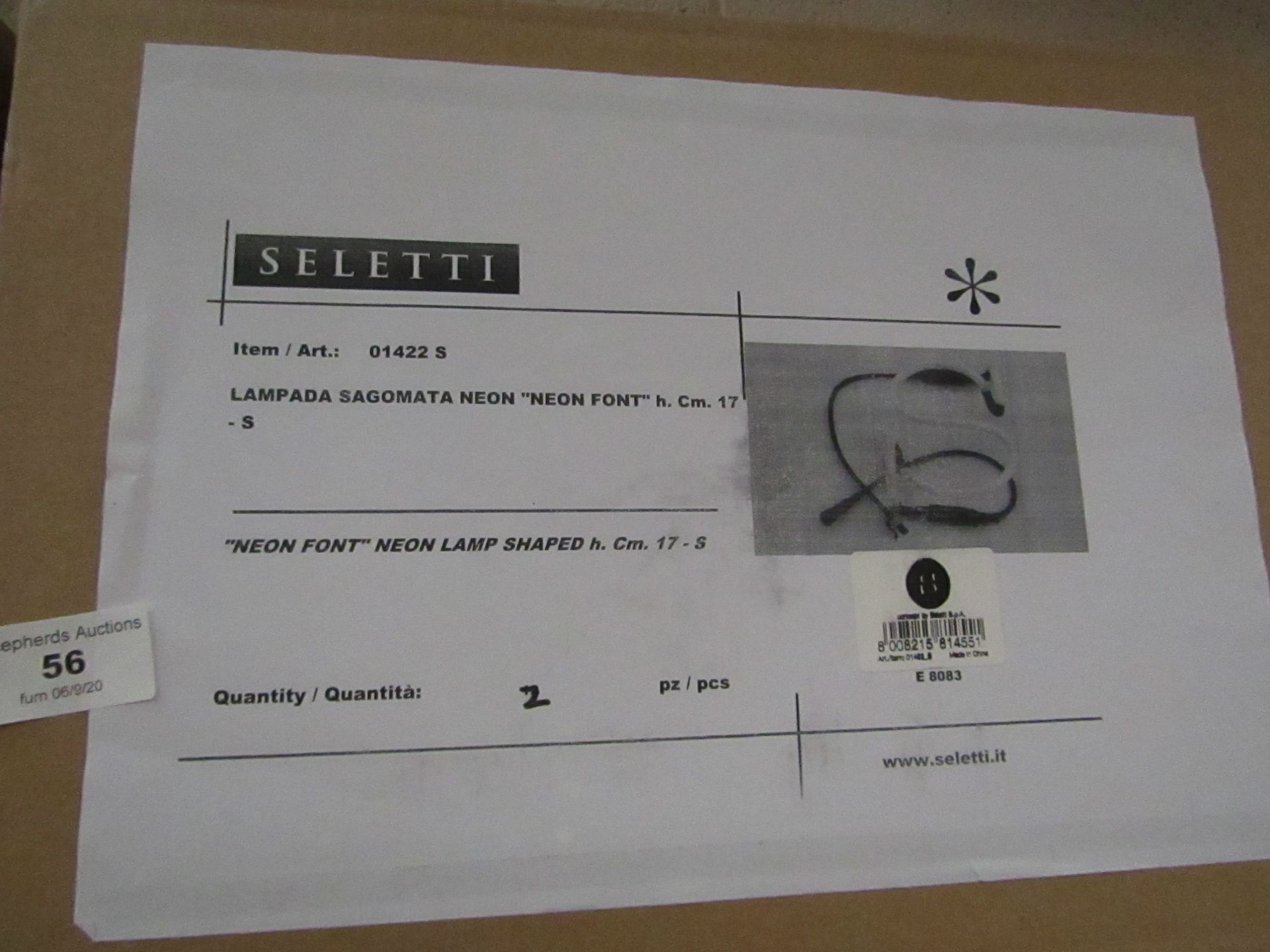 | 1x | SELETTI NEON LETTER S | UNCHECKED AND BOXED | RRP £50 |