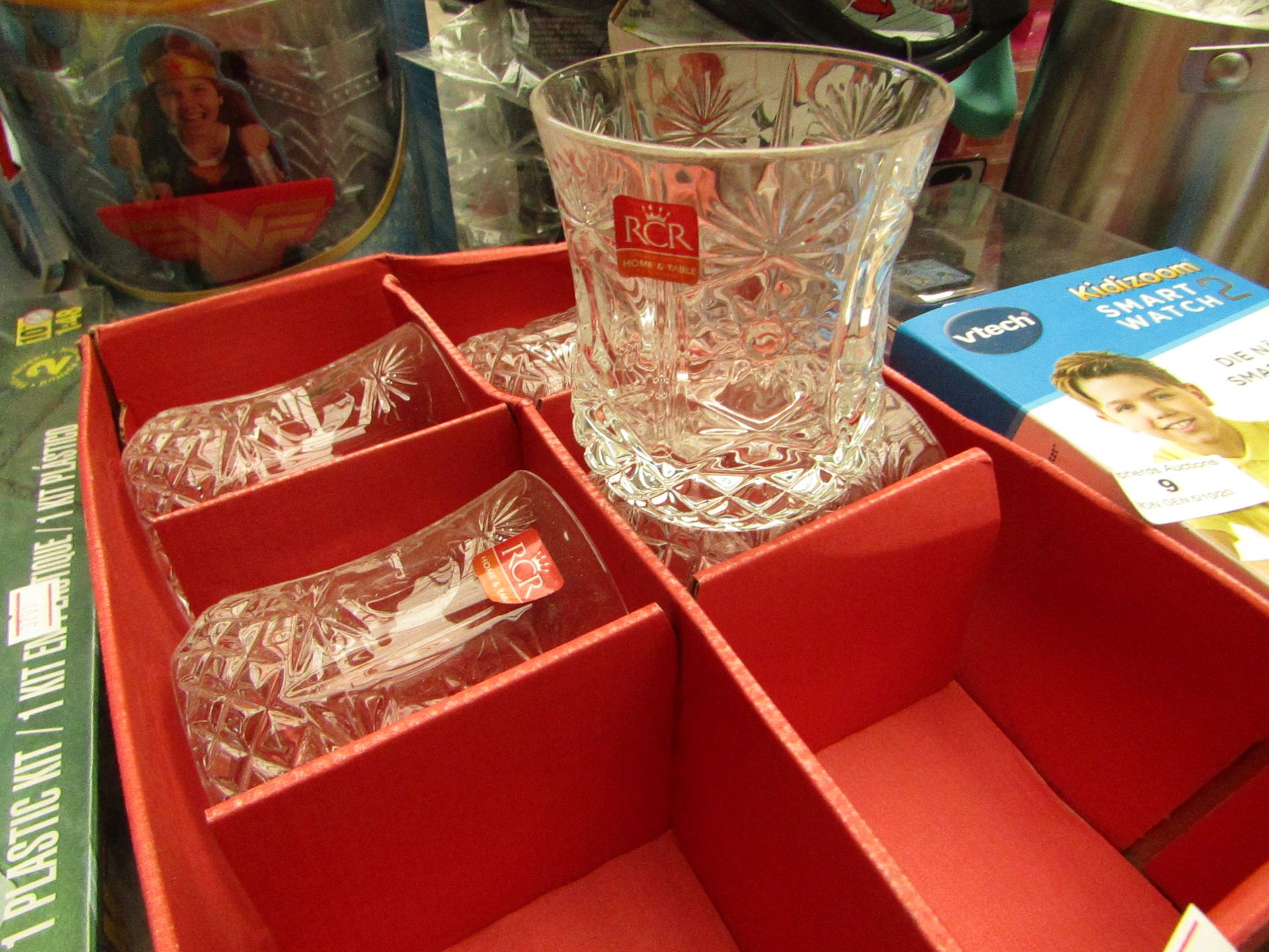 Box of 5x Whiskey Tumbler Glasses - (One is Missing) - Boxed.