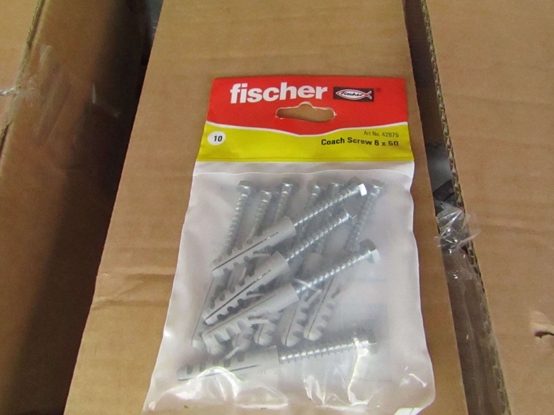 5x Fischer - Coach Screw 6 x 50 (Packs of 10) - New & Packaged.