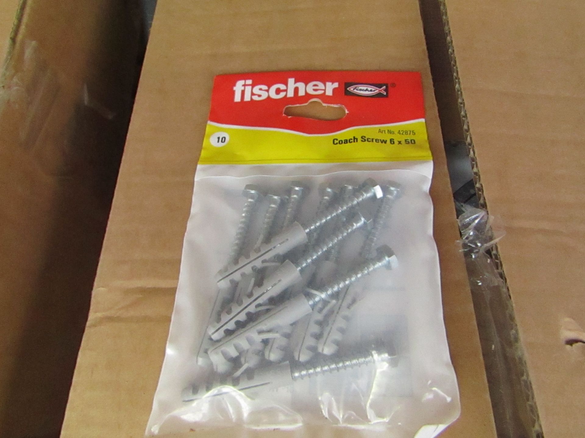 5x Fischer - Coach Screw 6 x 50 (Packs of 10) - New & Packaged.