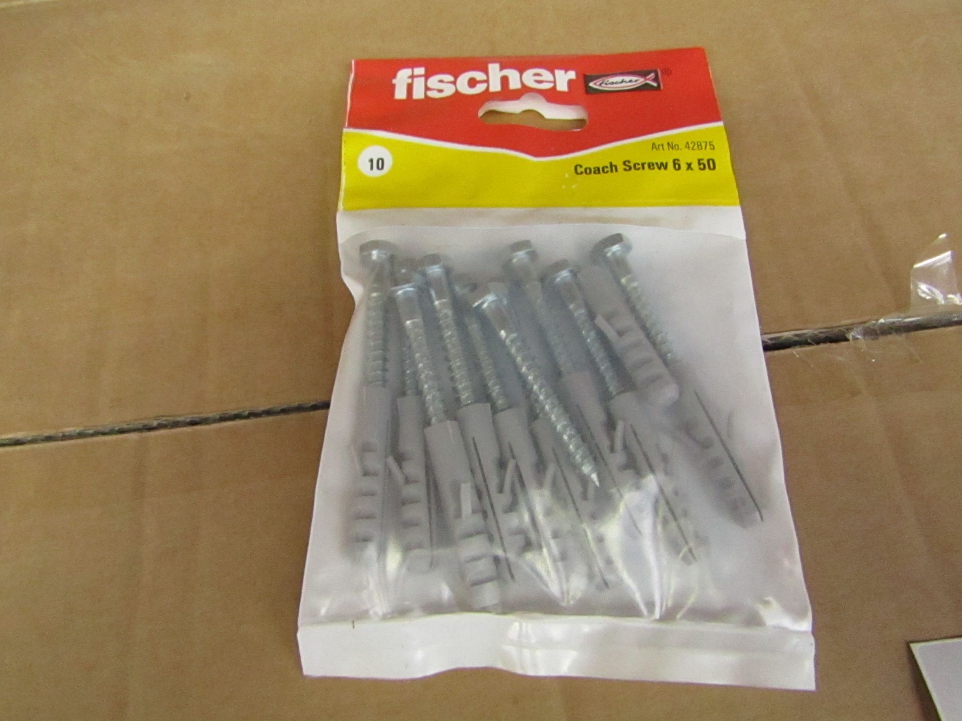 5x Fischer - Coach Screw 6 x 50 (Packs of 10) - New & Packaged.