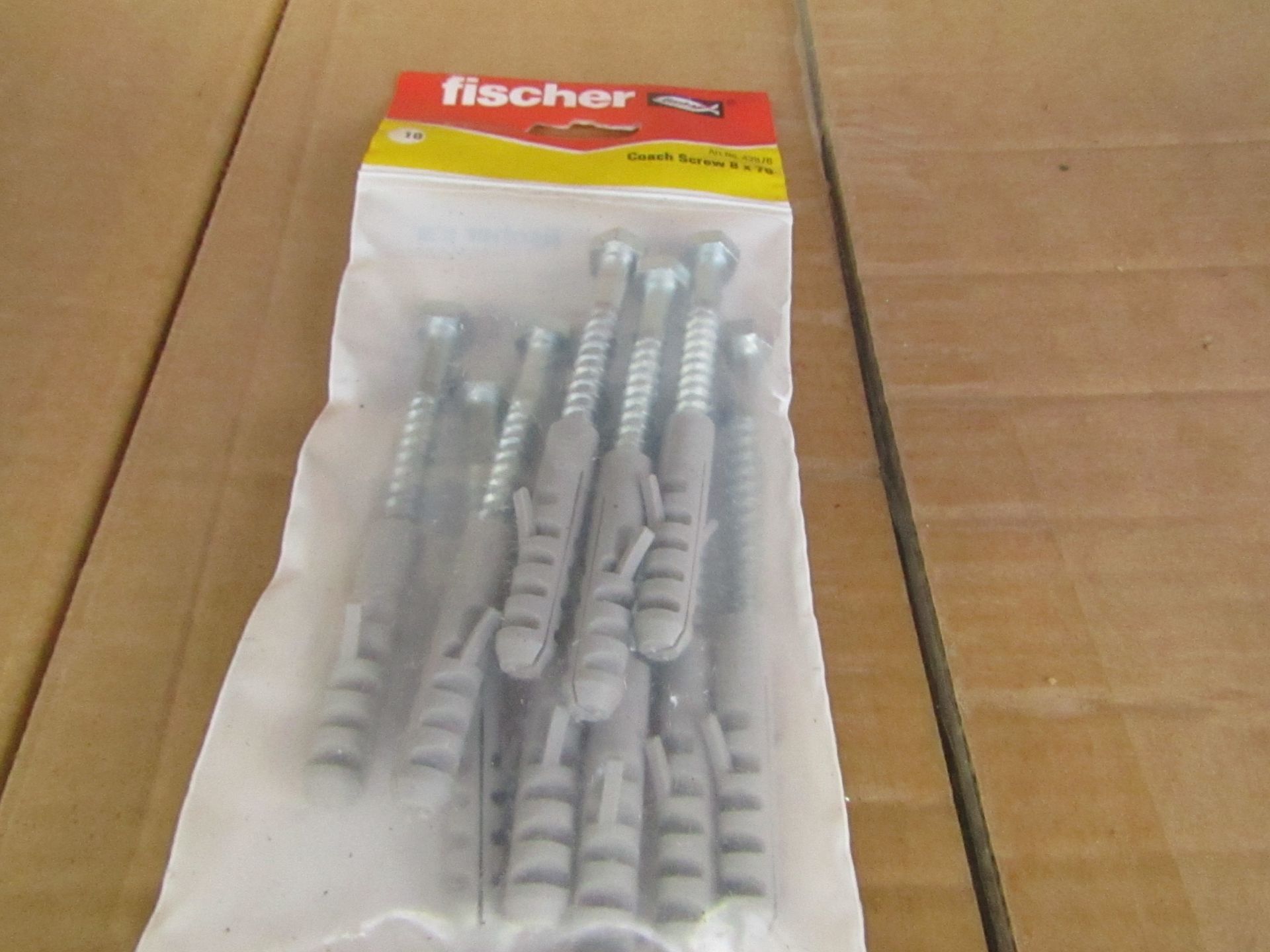 5x Fischer - Coach Screw 8 x 70 (Packs of 10) - New & Packaged.