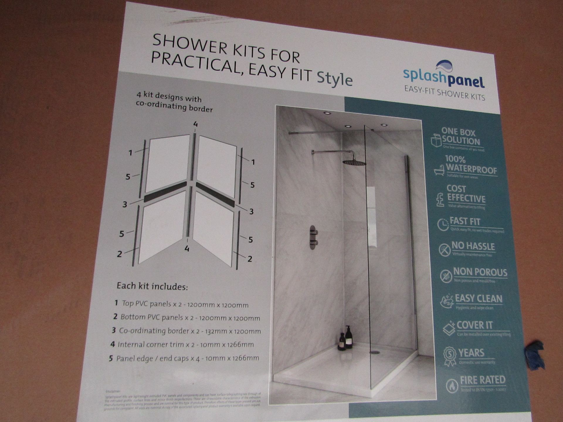 Splash Panel 2 sided shower wall kit in MARBLE MATT, new and boxed, the kit contains 2 1200x1200 top